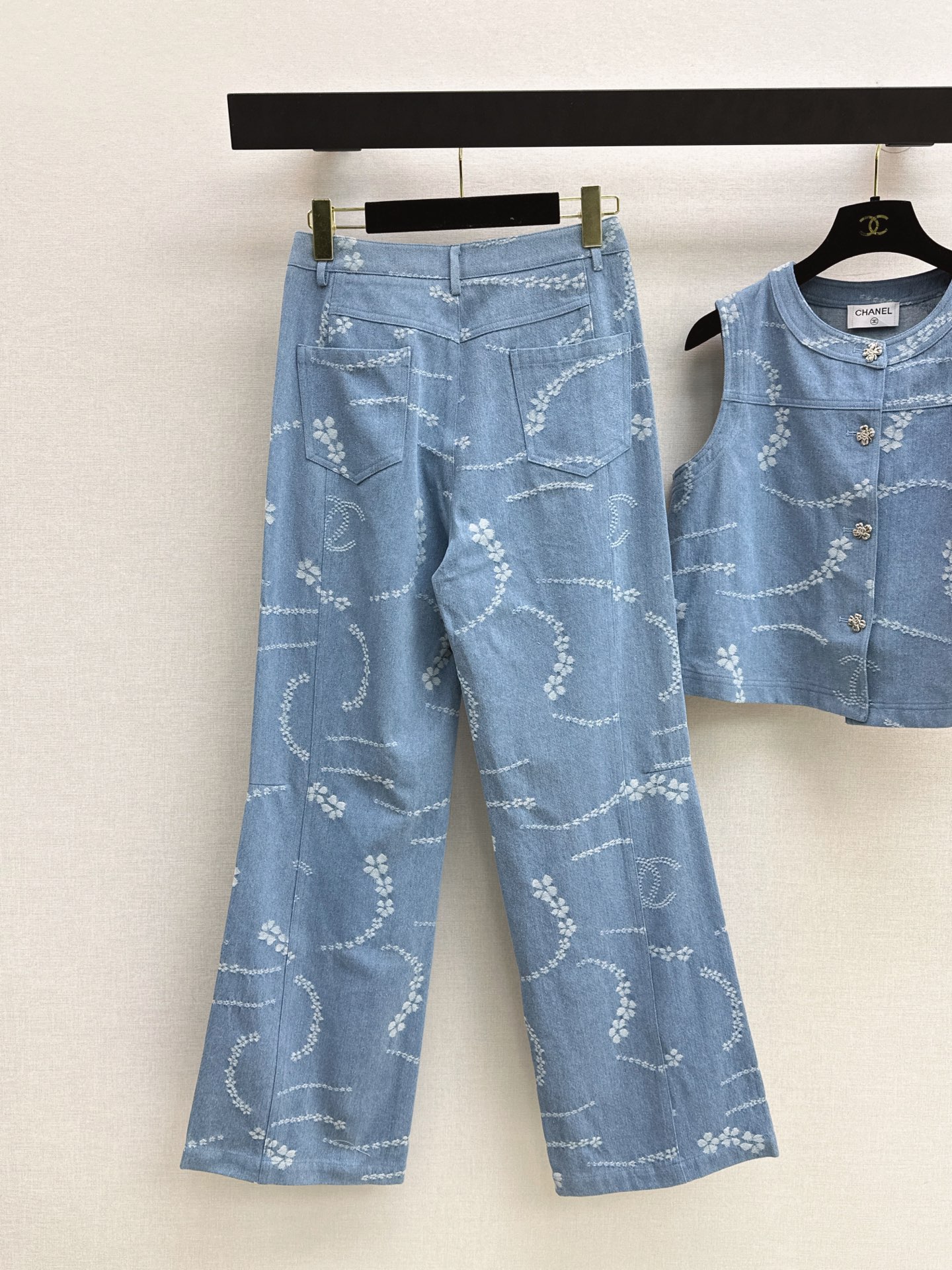 Chan 26ss print denim suit