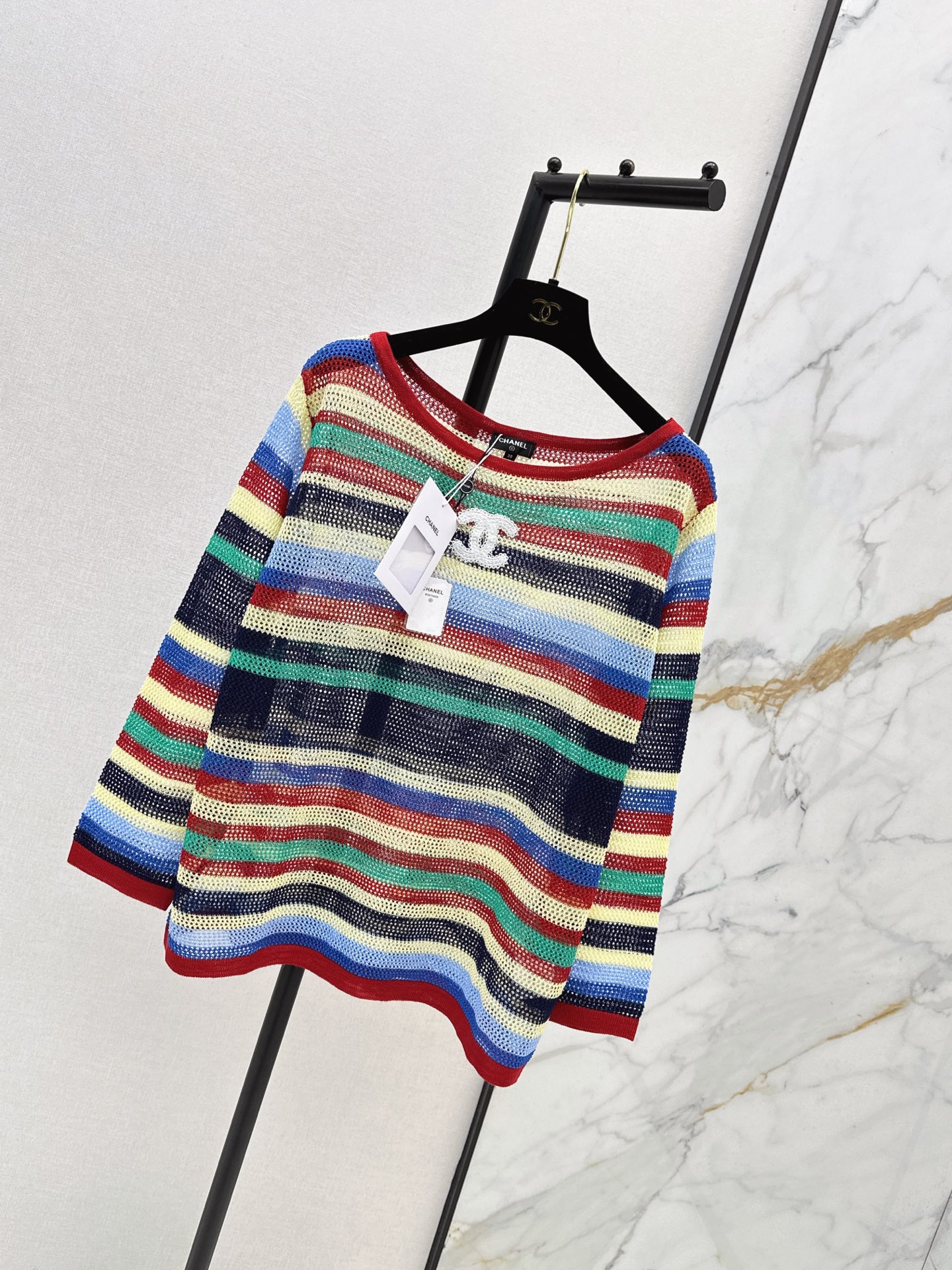 Chan 26ss stripe hollow knitwear
