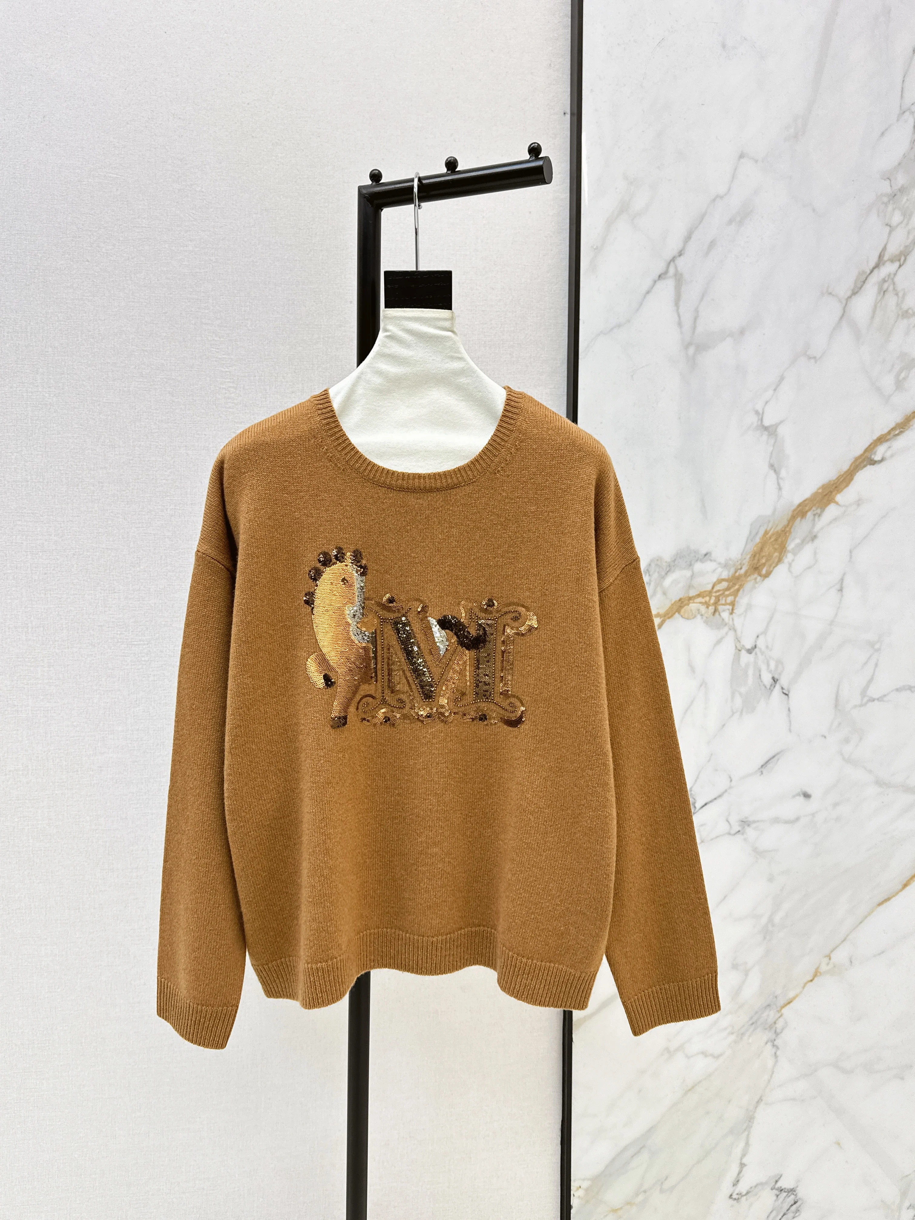 Max 26ss embroidery rhinestone sweater