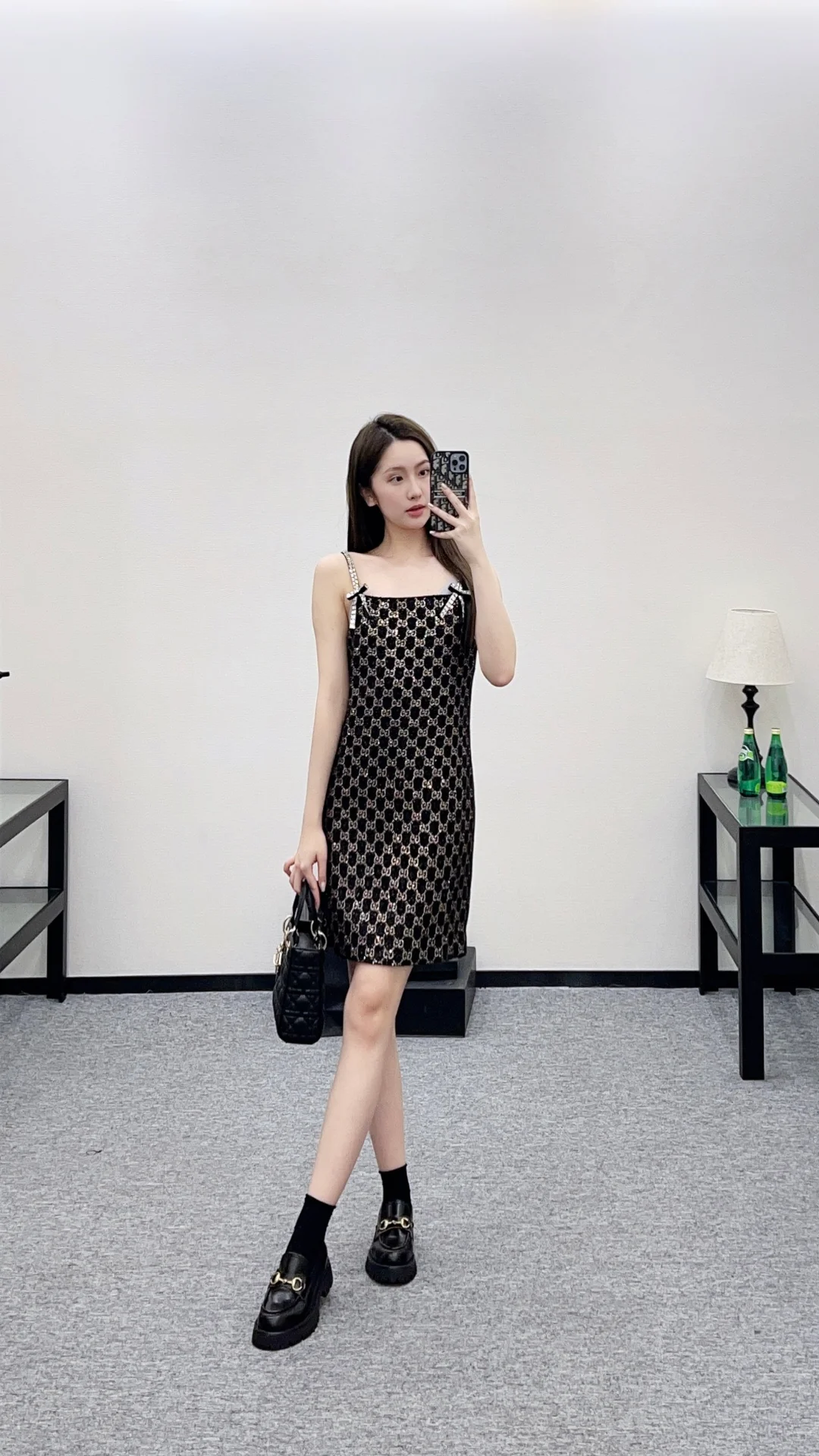 Gucc 26ss rhinestones dress