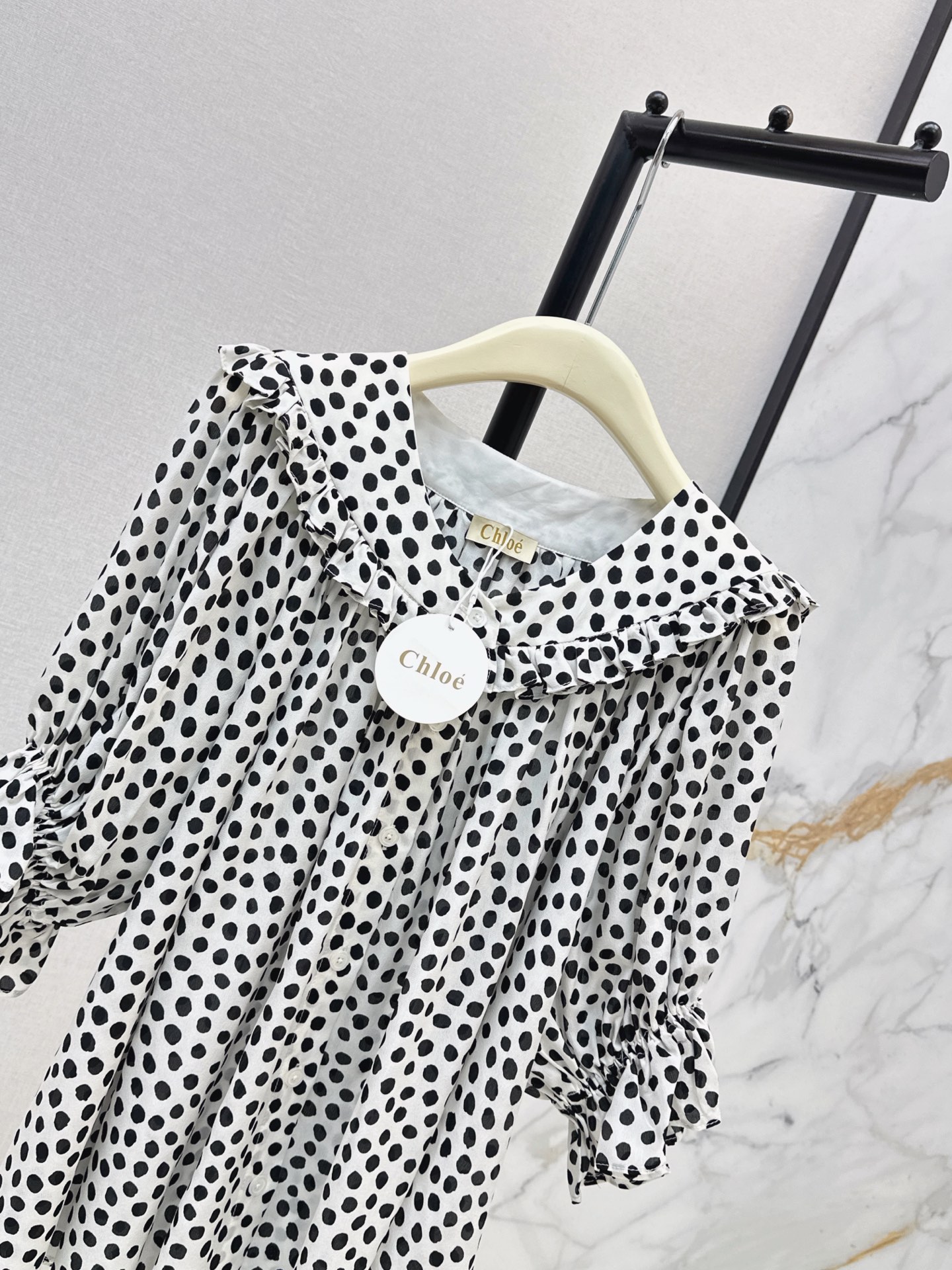 Chlo 26ss Polka Dot Ruffle Blouse