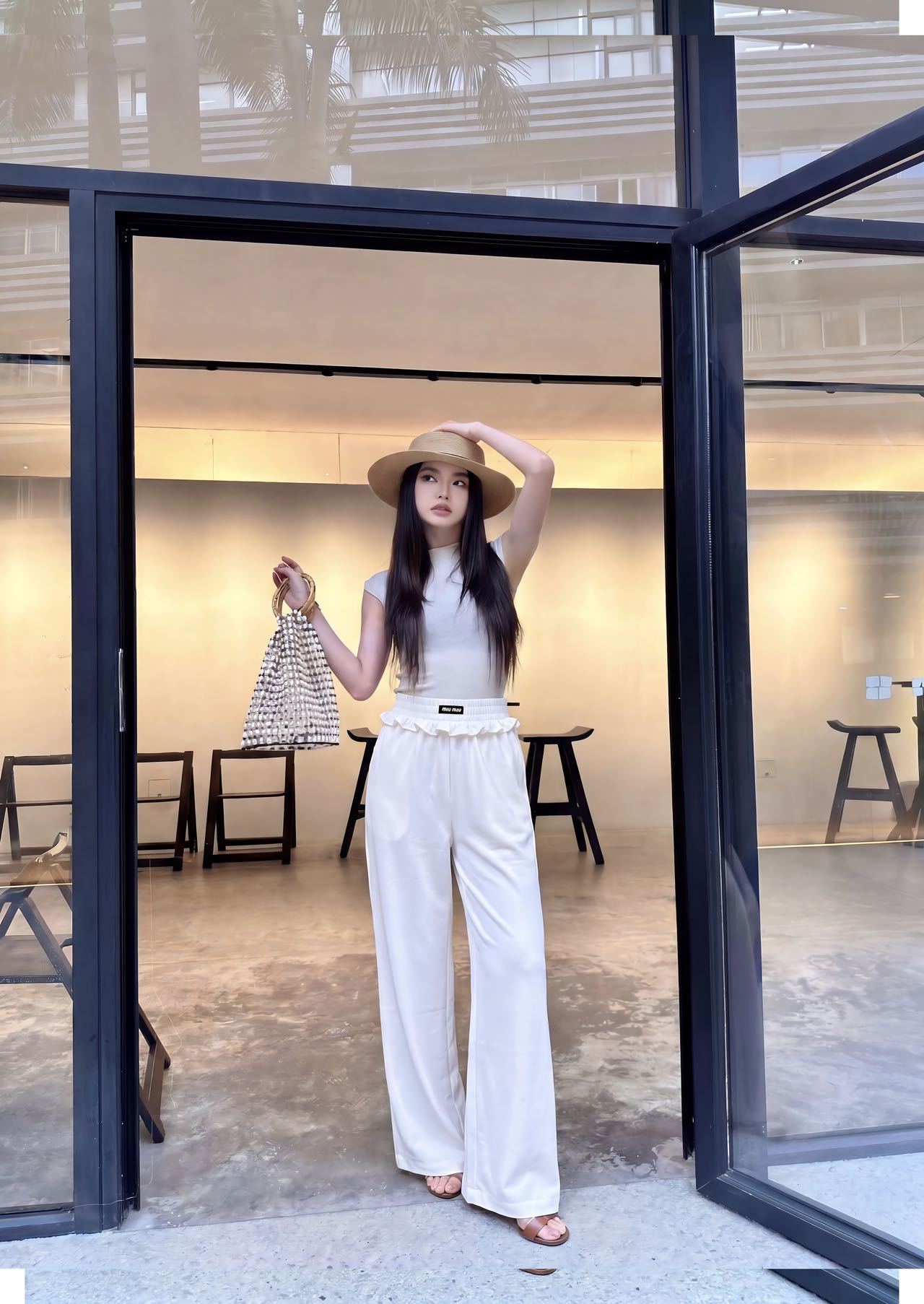 Miu 26SS Elastic-Waist Wide-Leg Pants
