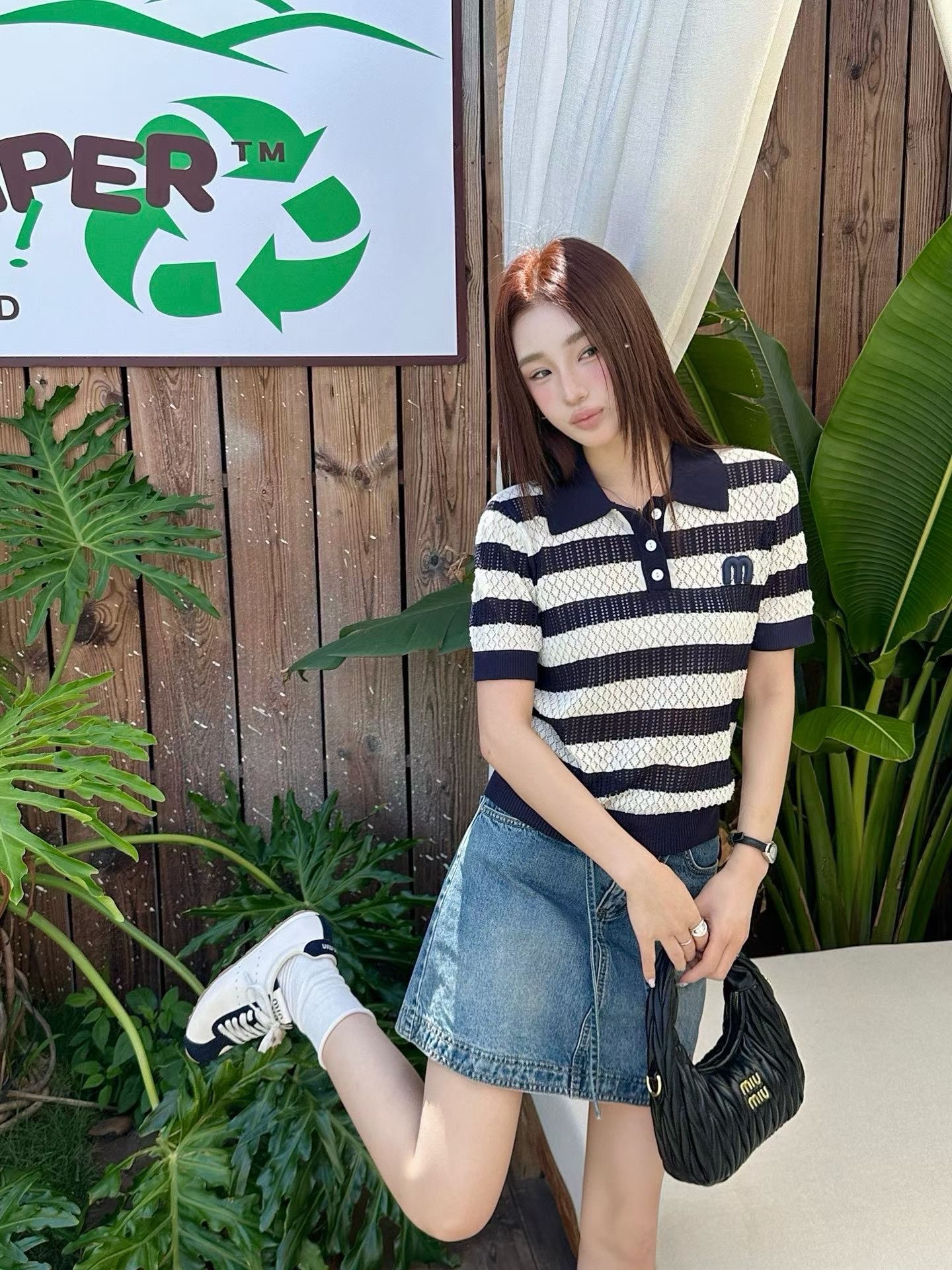 Miu 26ss stripe knit polo shirt