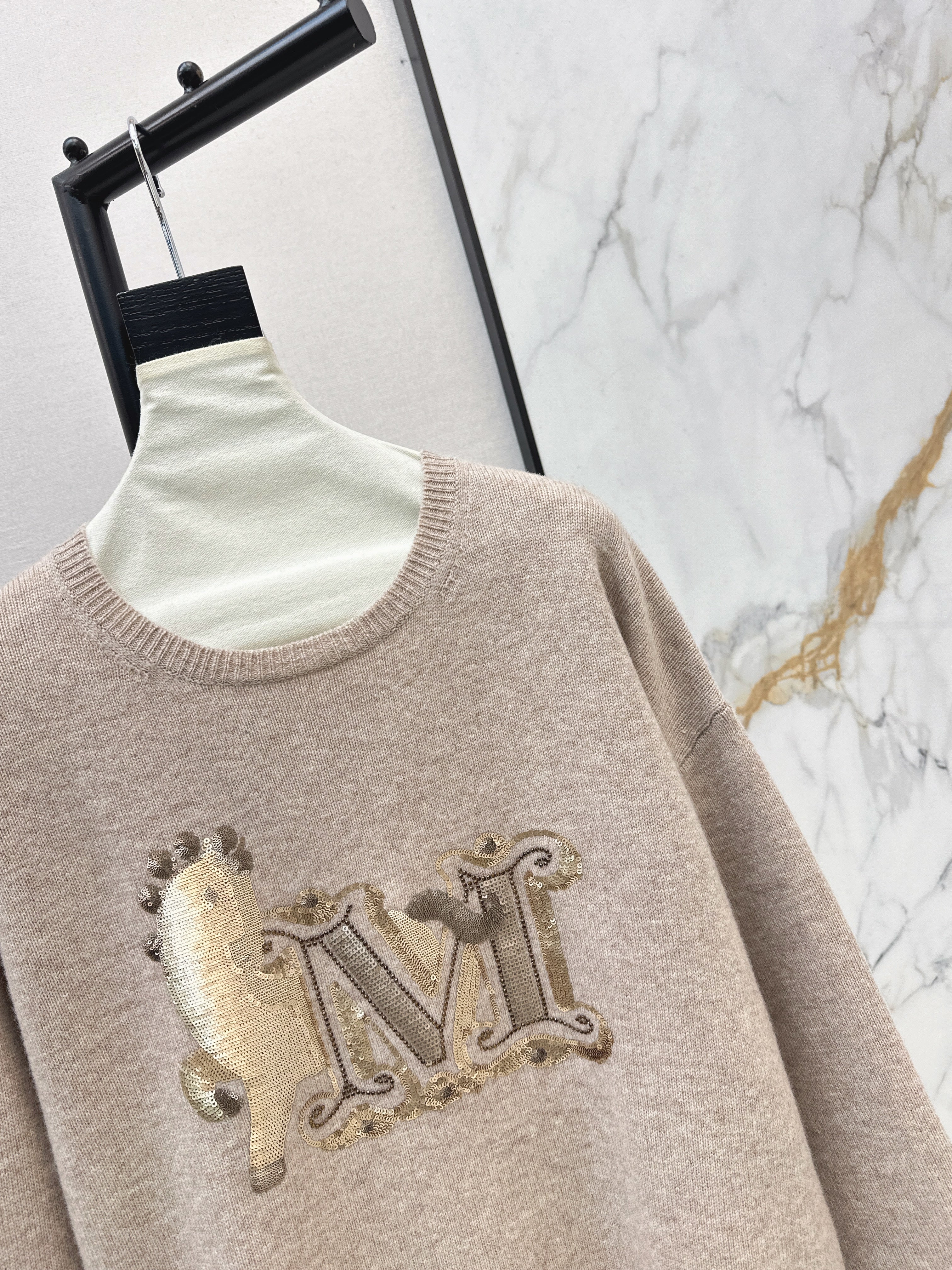 Max 26ss embroidery rhinestone sweater