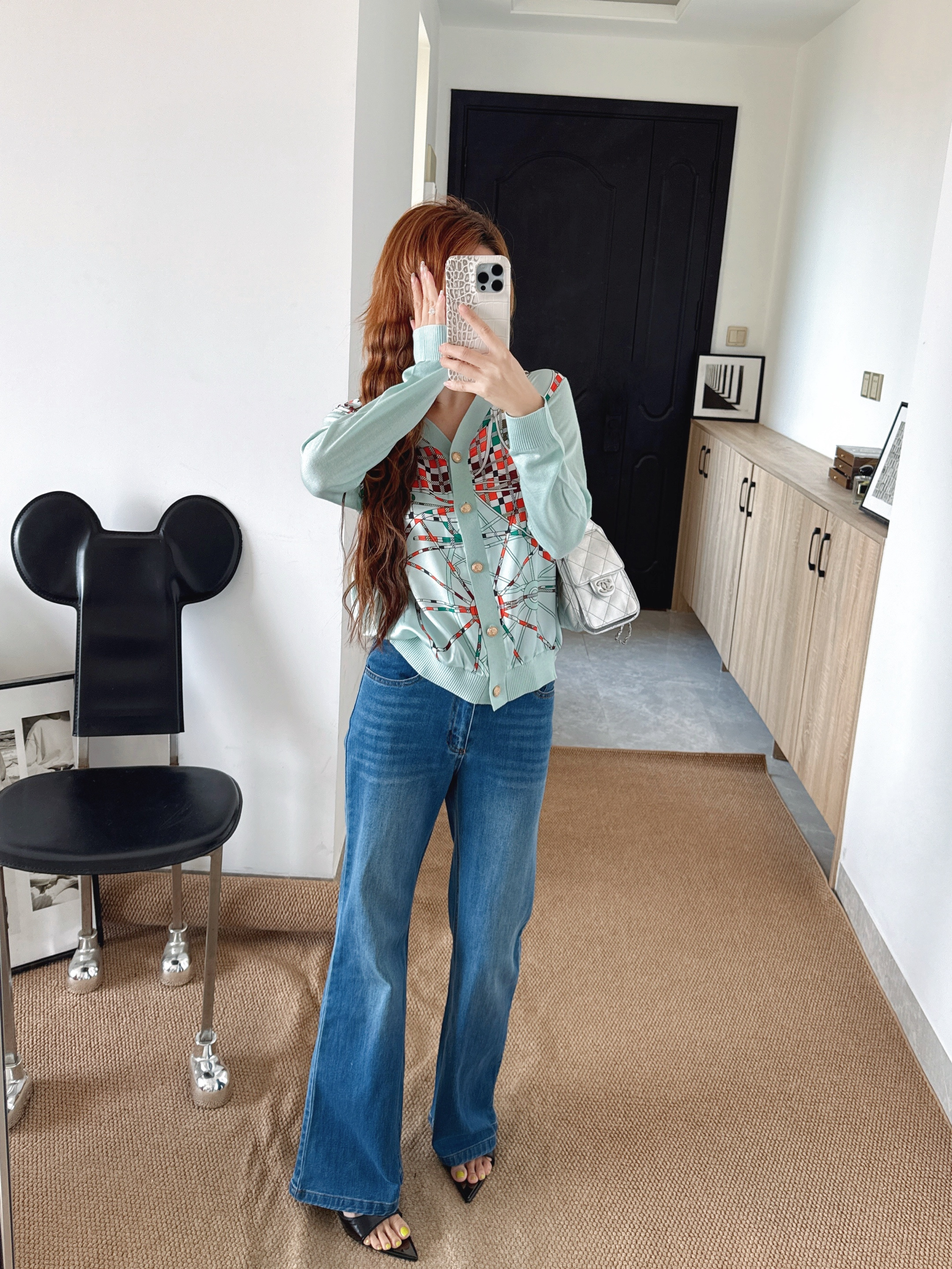 Herm 26ss print knit cardigan