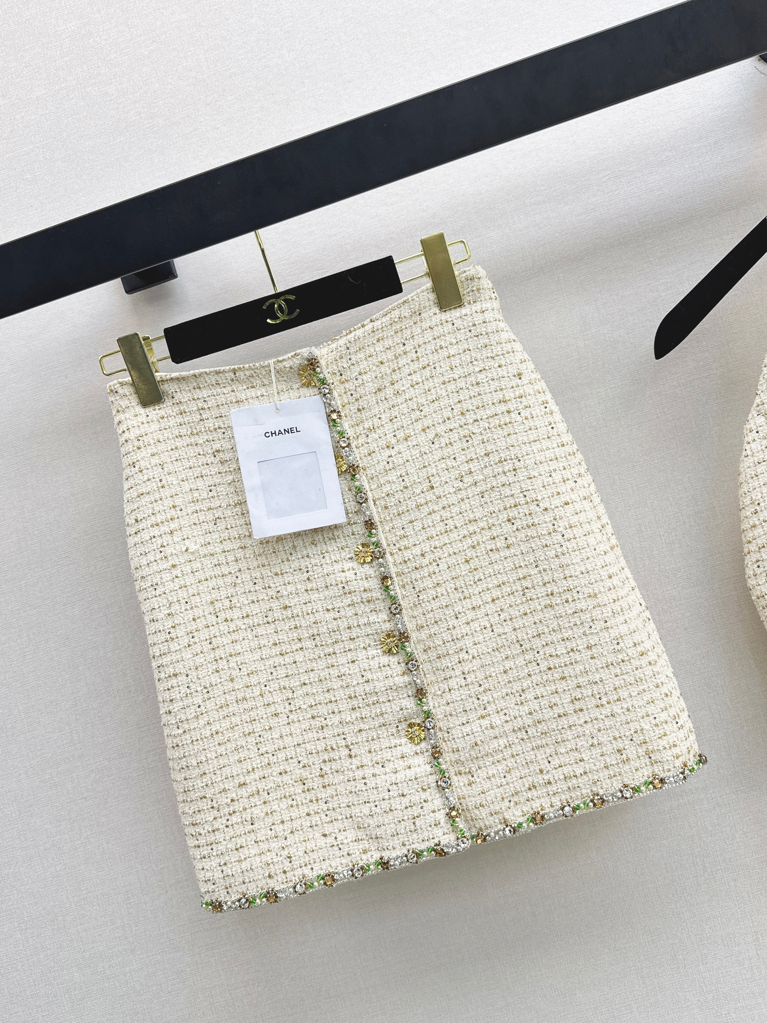 Chan 26ss weed rhinestone skirts