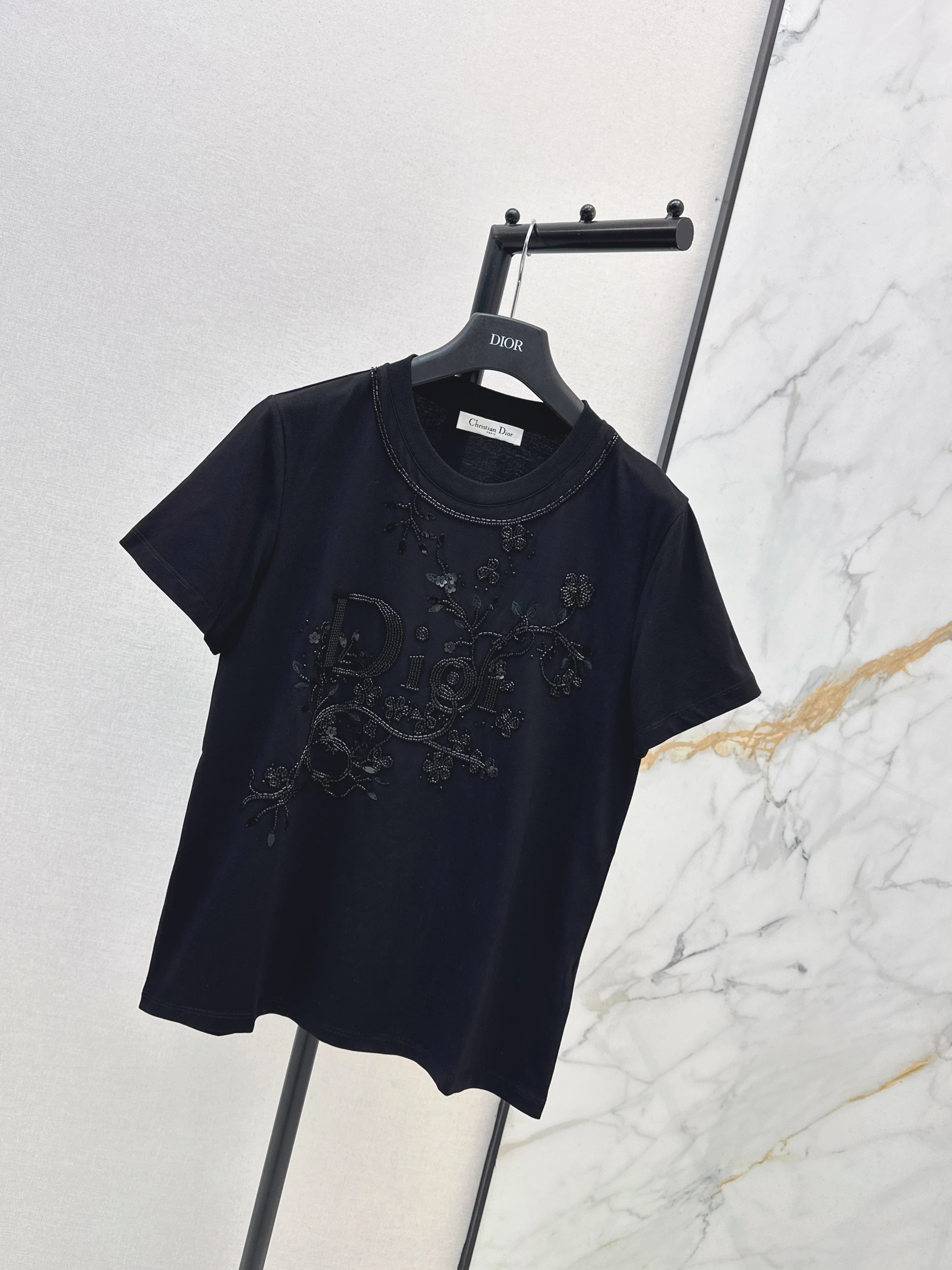 CD 26ss 3d embroidery beading t-shirts