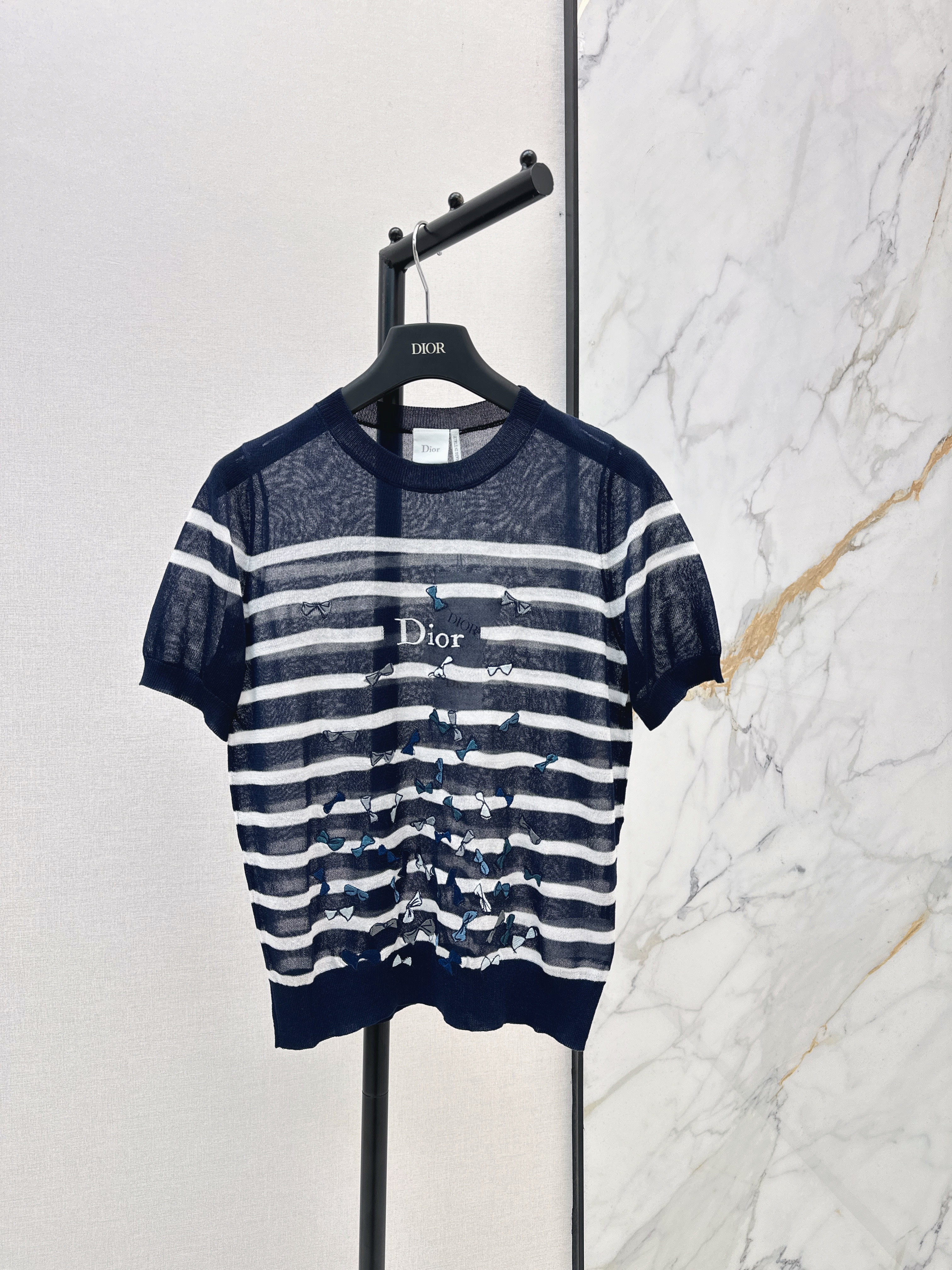 CD 26ss bow embroidery stripe top