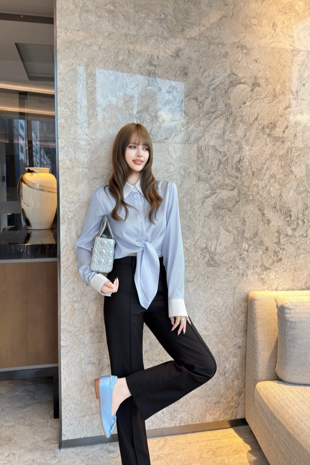 CD 26ss striped tie-front cropped shirt