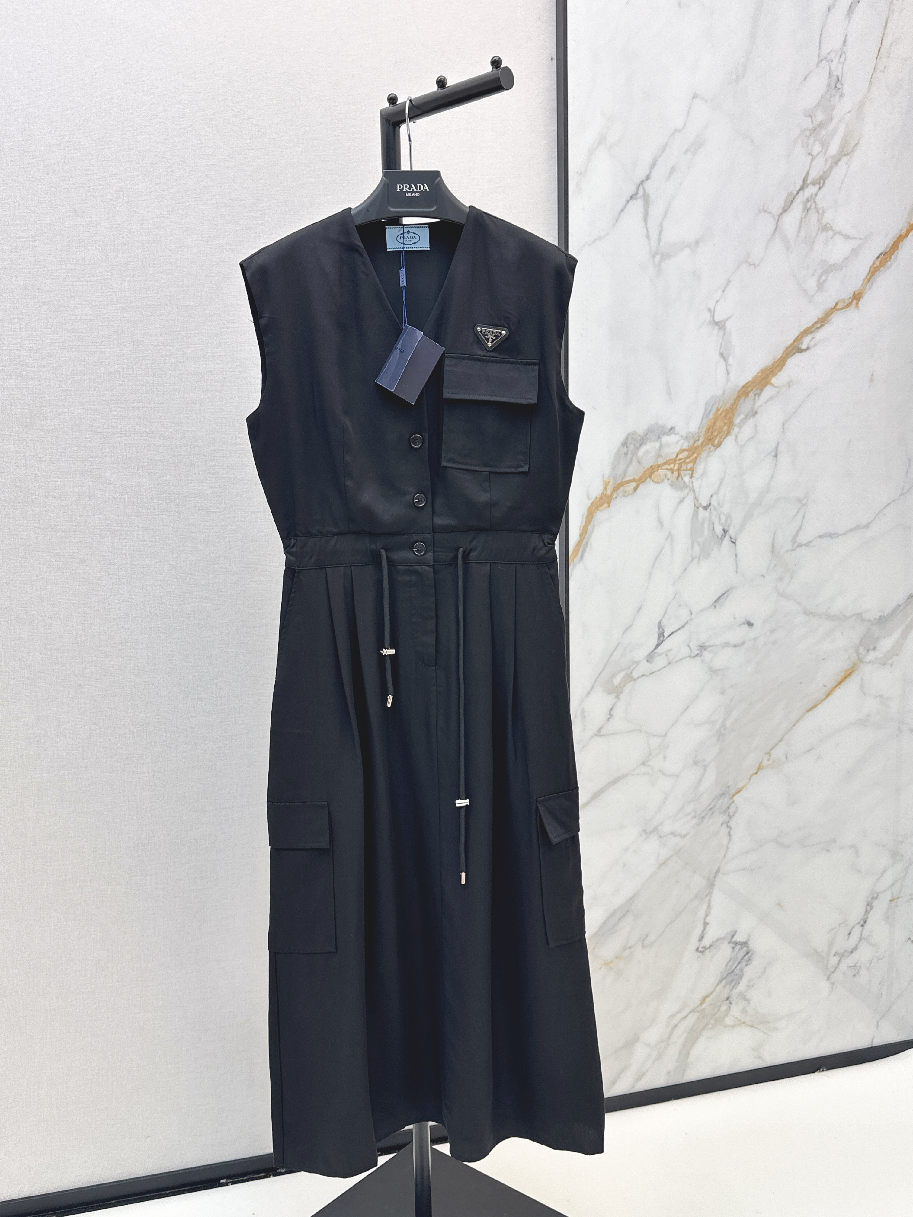 Pra 26ss drawsting sleeveless dress