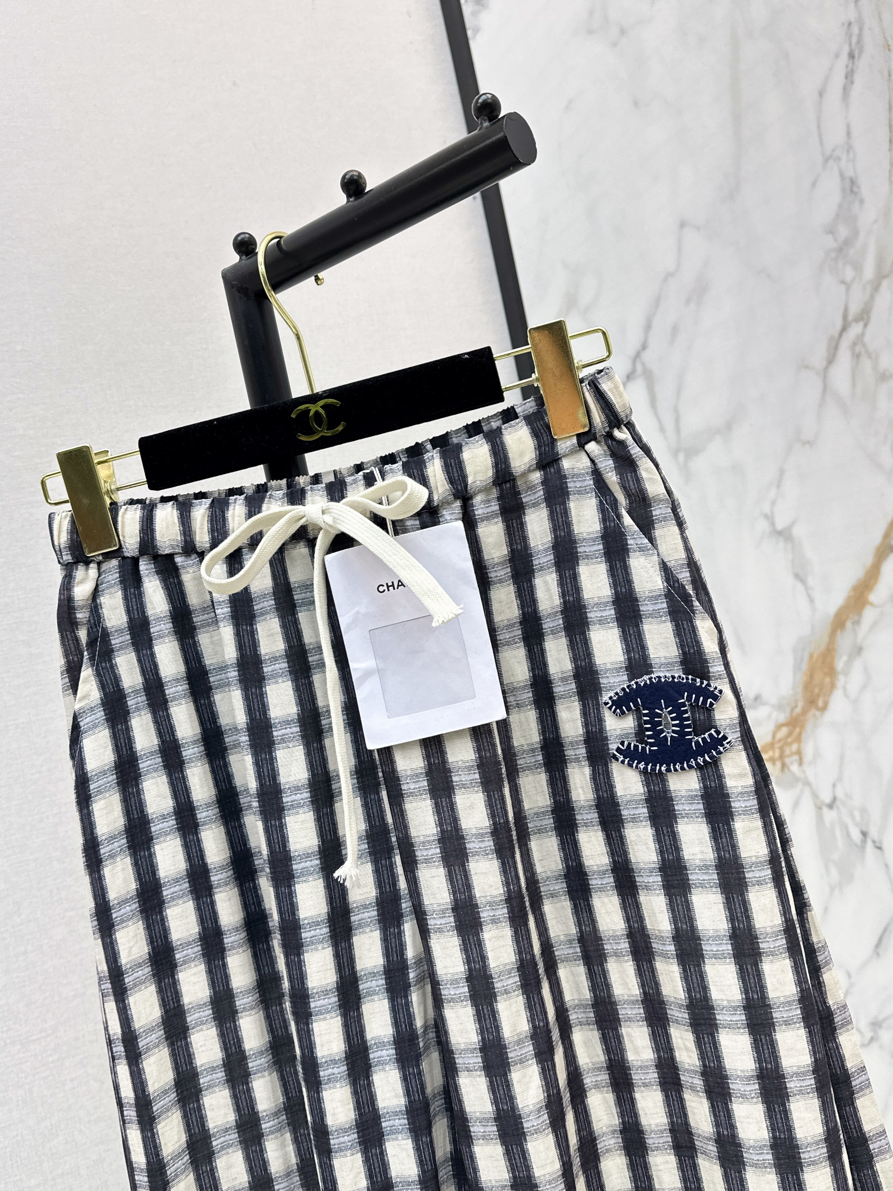 Chan 26ss check wide-leg pants