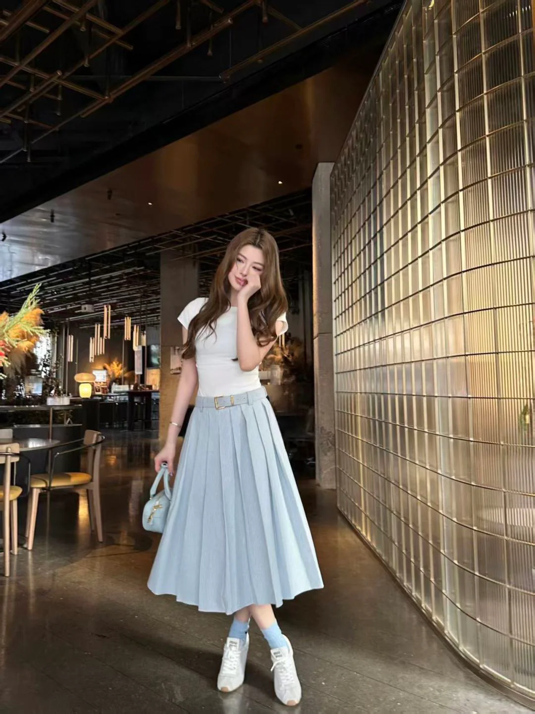 Miu 26ss stripe pleated shirts