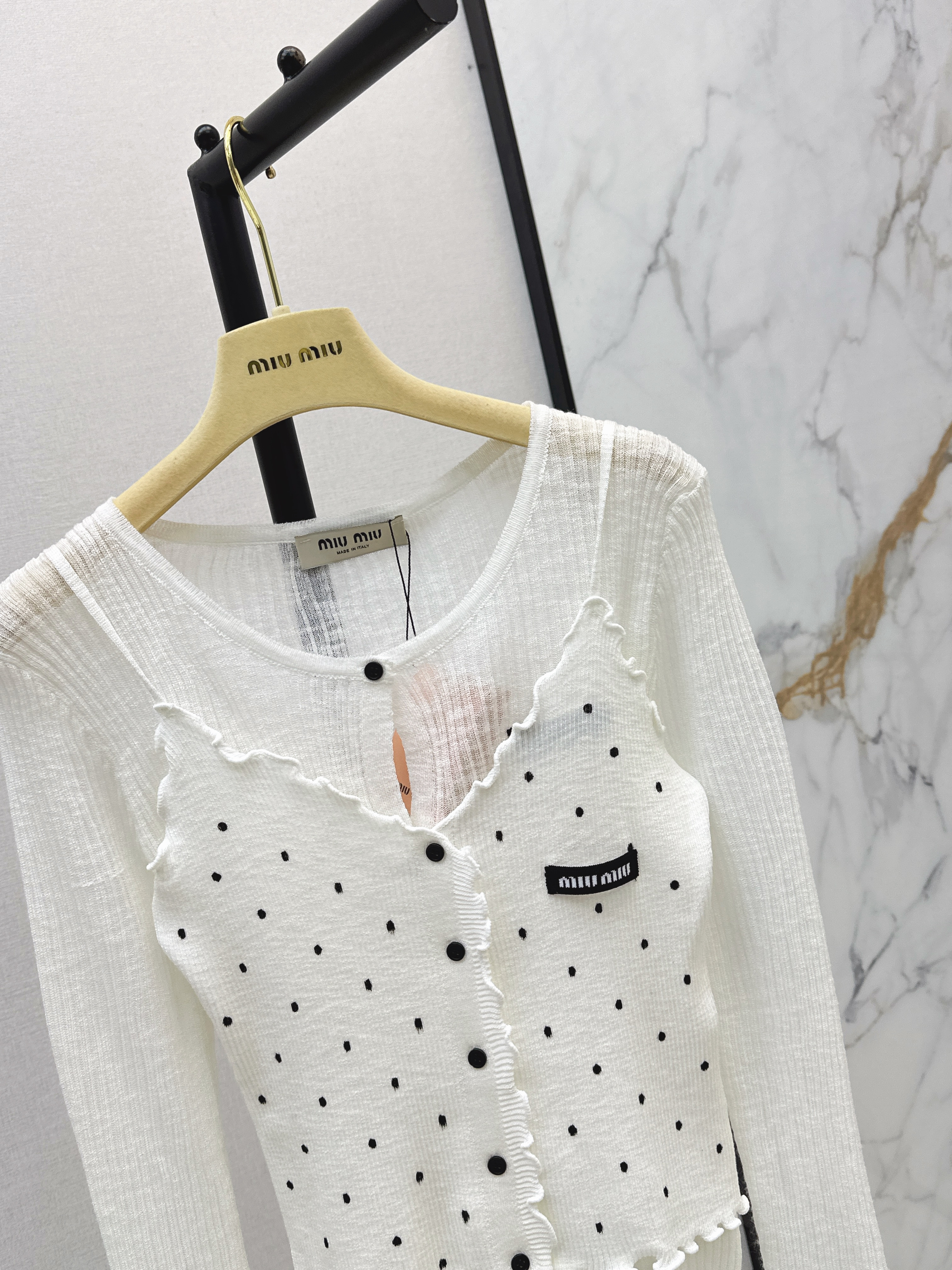 Miu 26SS Polka Dot Camisole and Cardigan Set