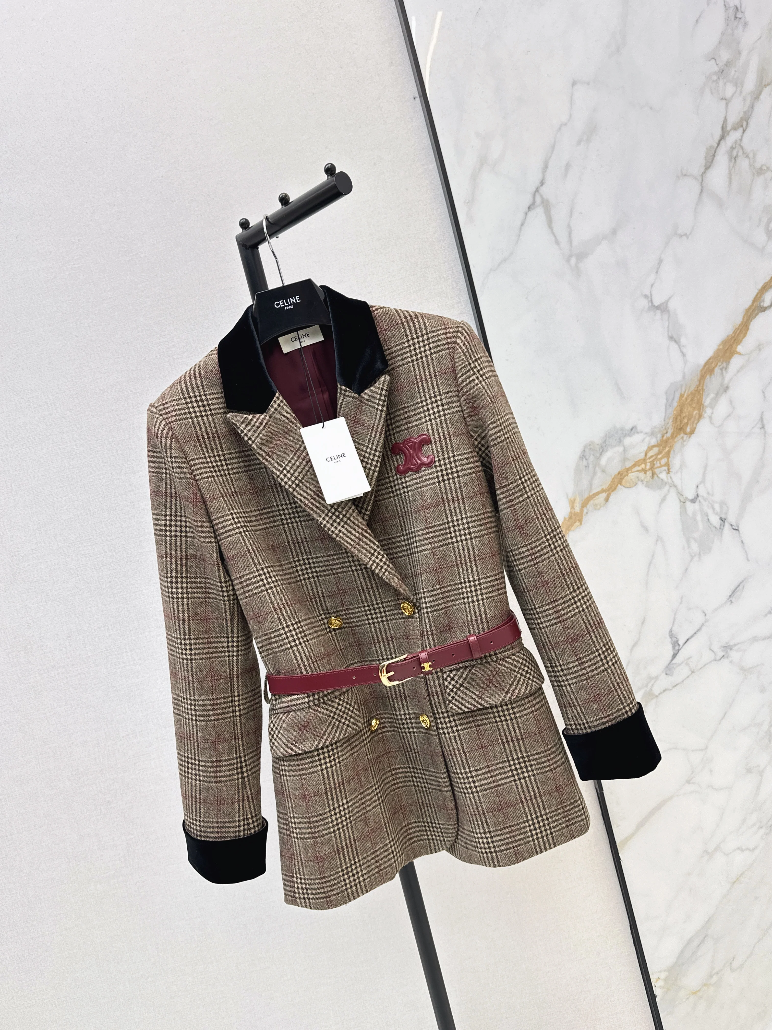 Celi 26ss contract velvet check blazer