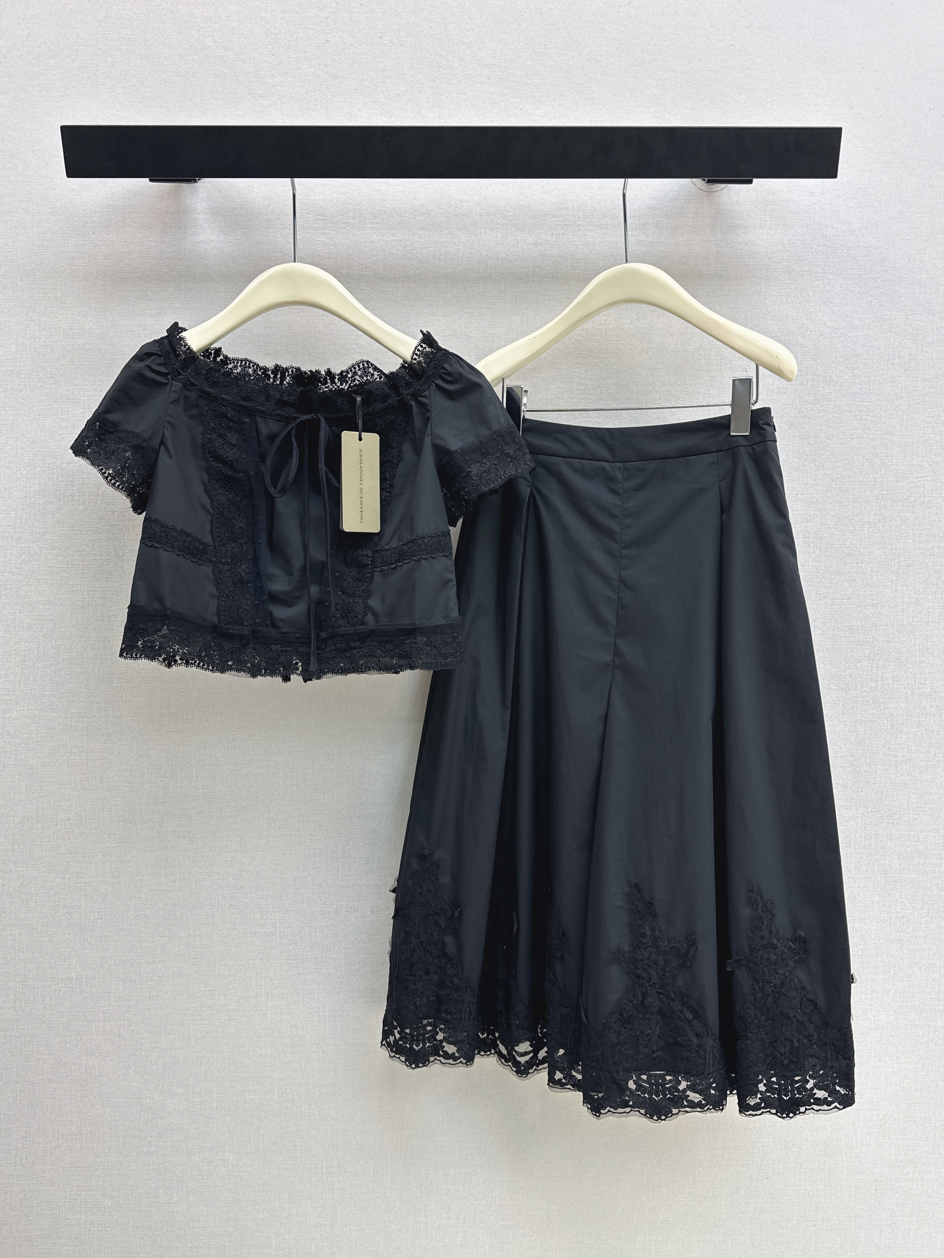 ES 26ss lace crop top skirt set