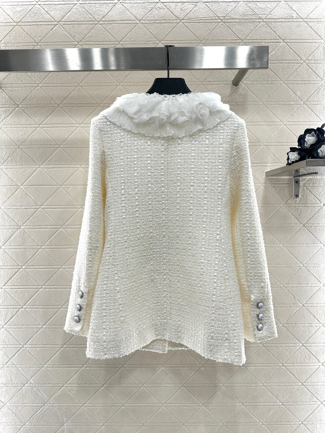 Chan 26ss ruffled lace woven jacket short set