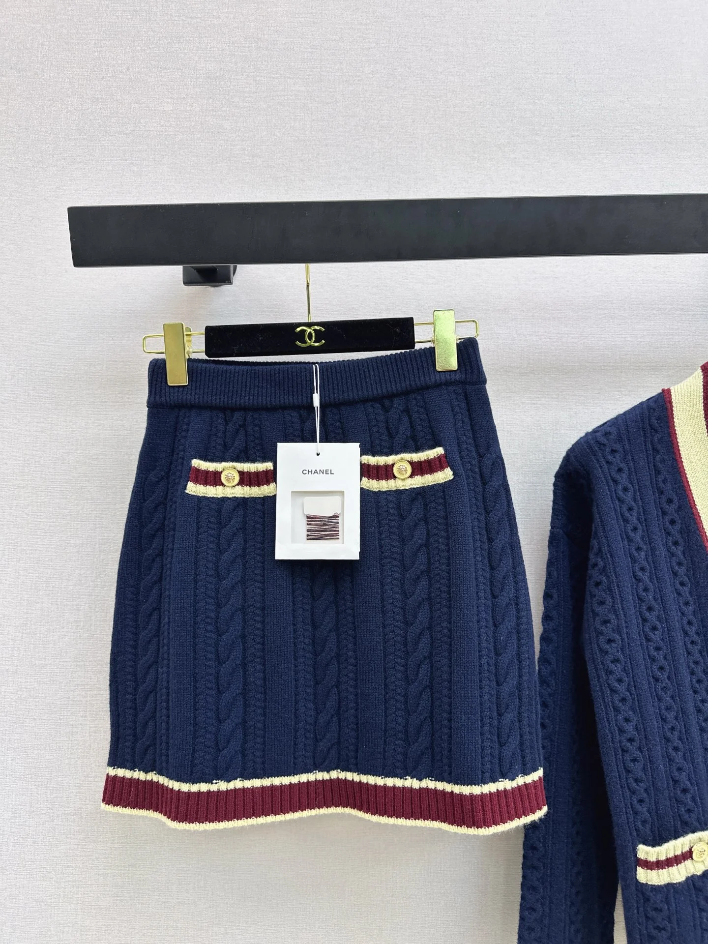 Chan 26ss cable cardigan skirts set