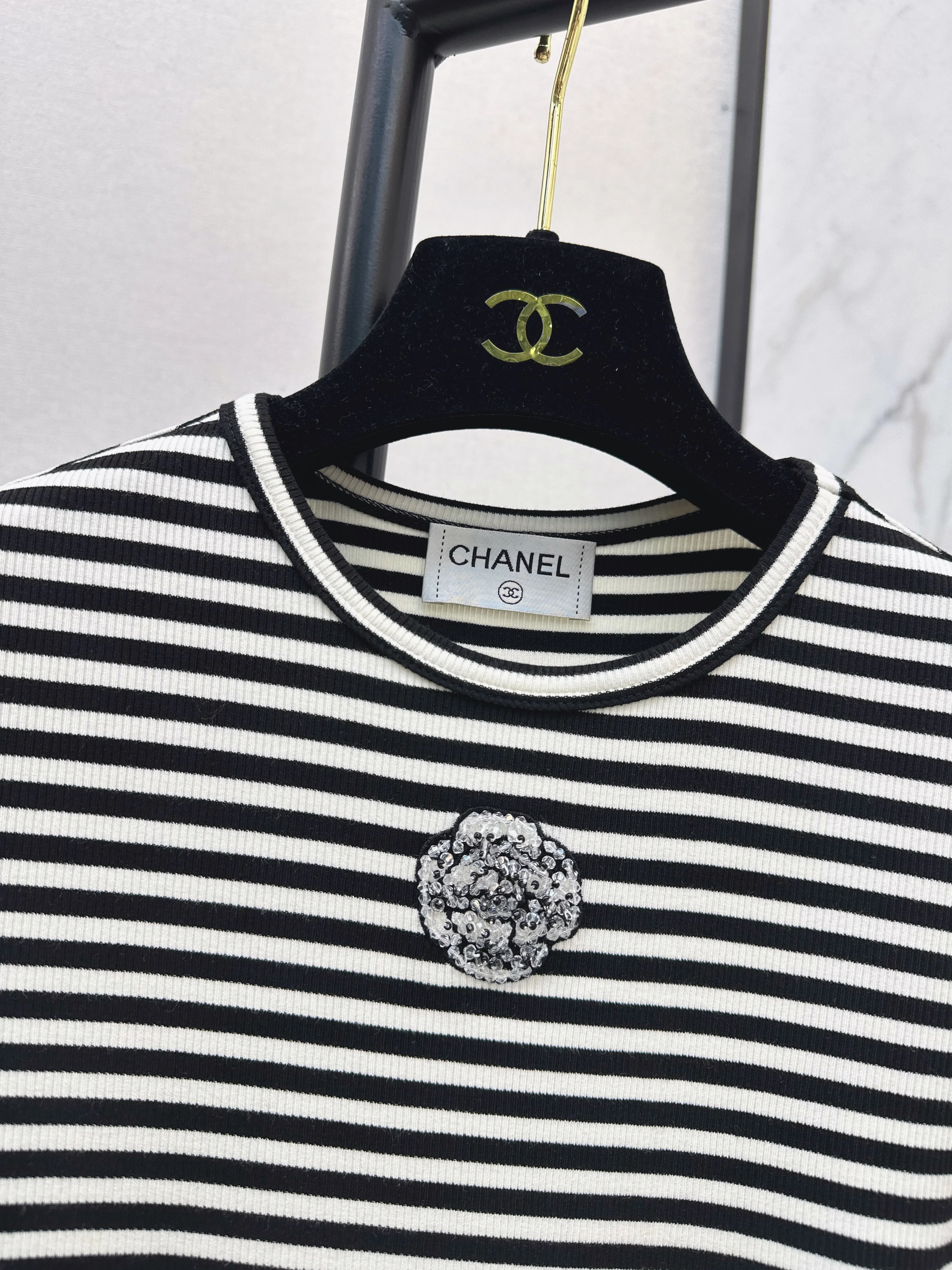 Chan 26ss stripe beading t-shirts
