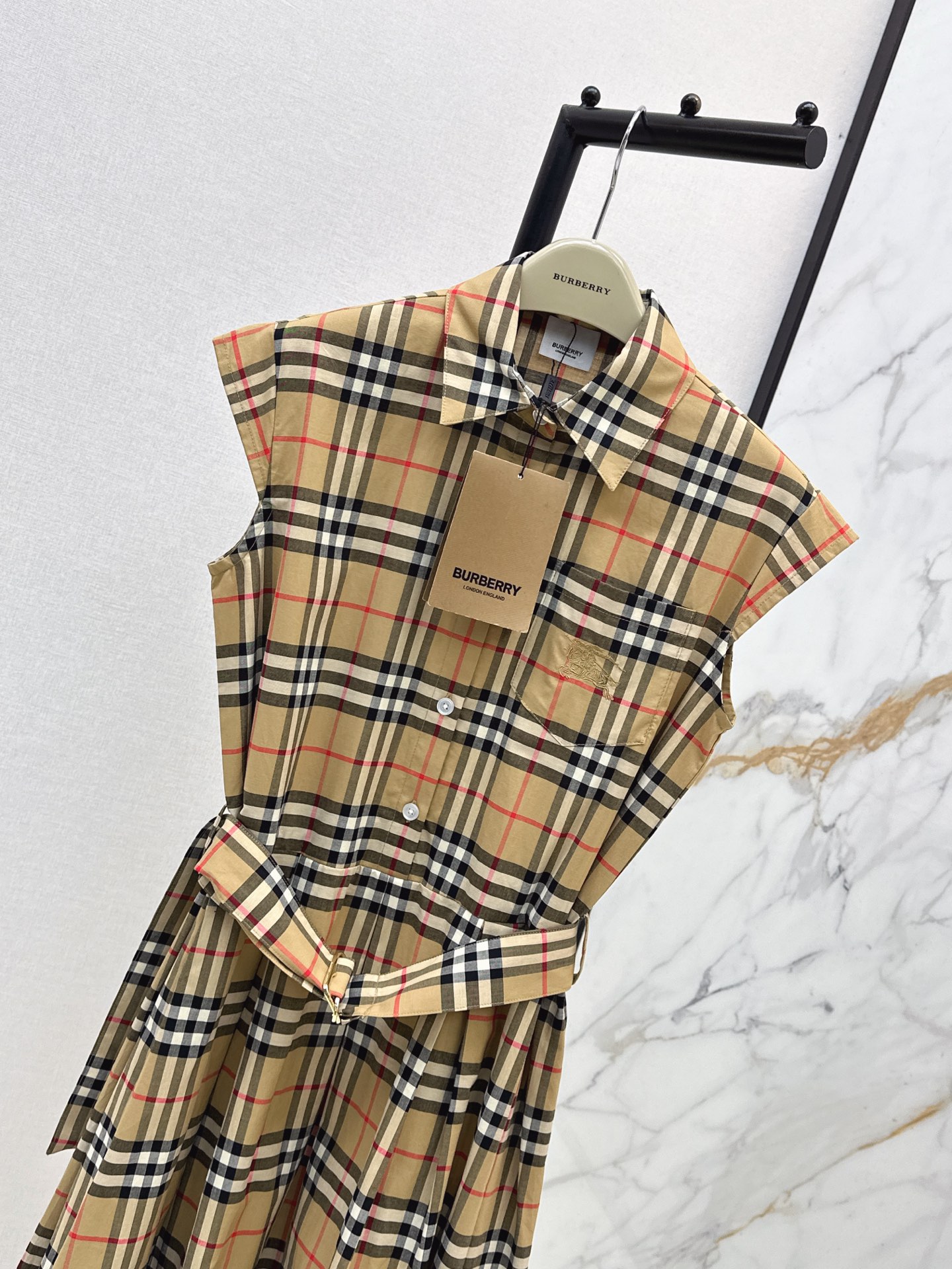 Bur 26ss check belted dress