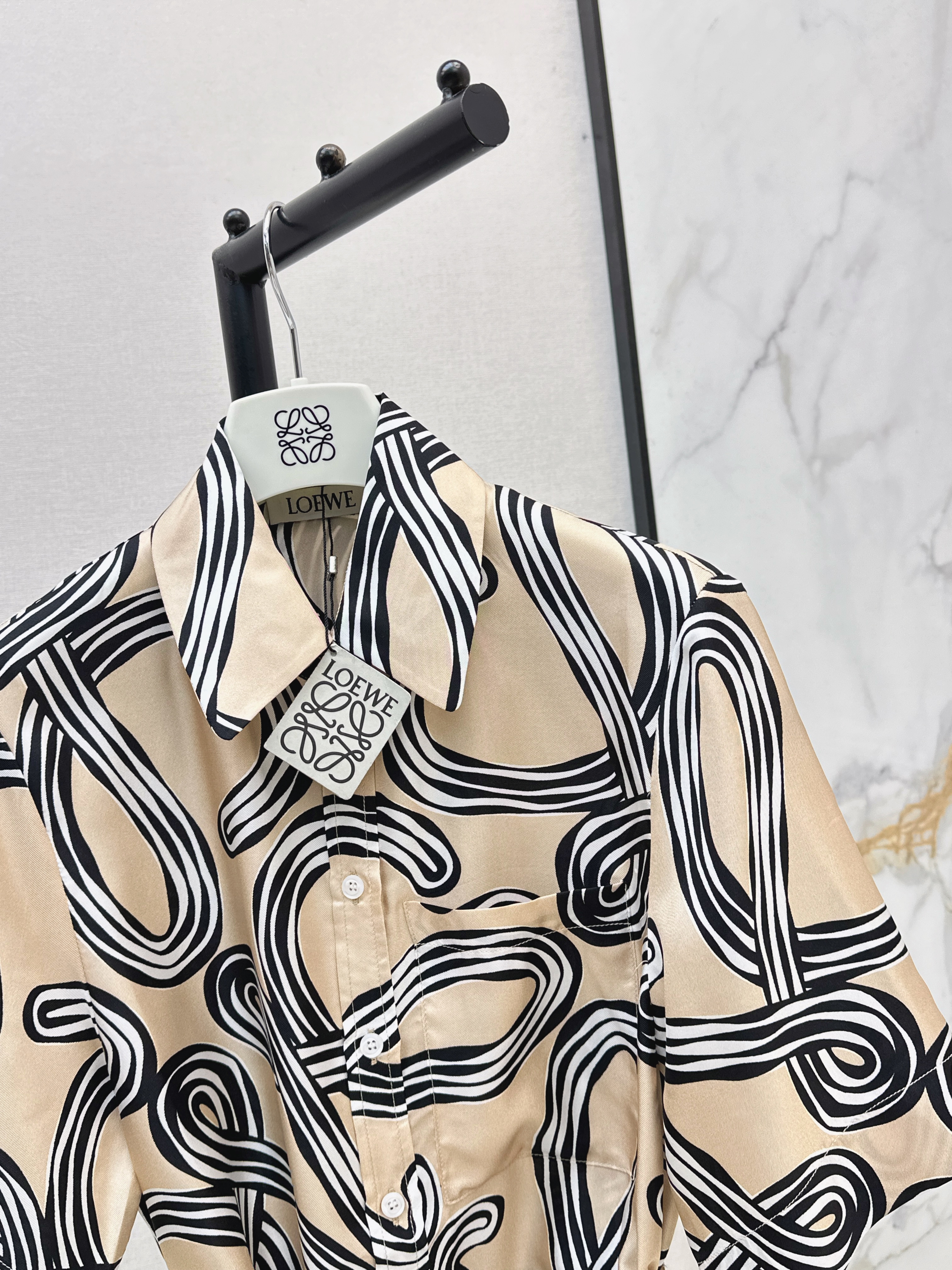 Loe 26ss print silk shirt dress