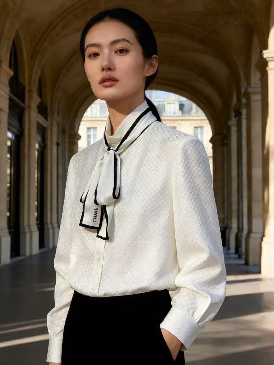 Chan 26ss silk tie-neck shirts