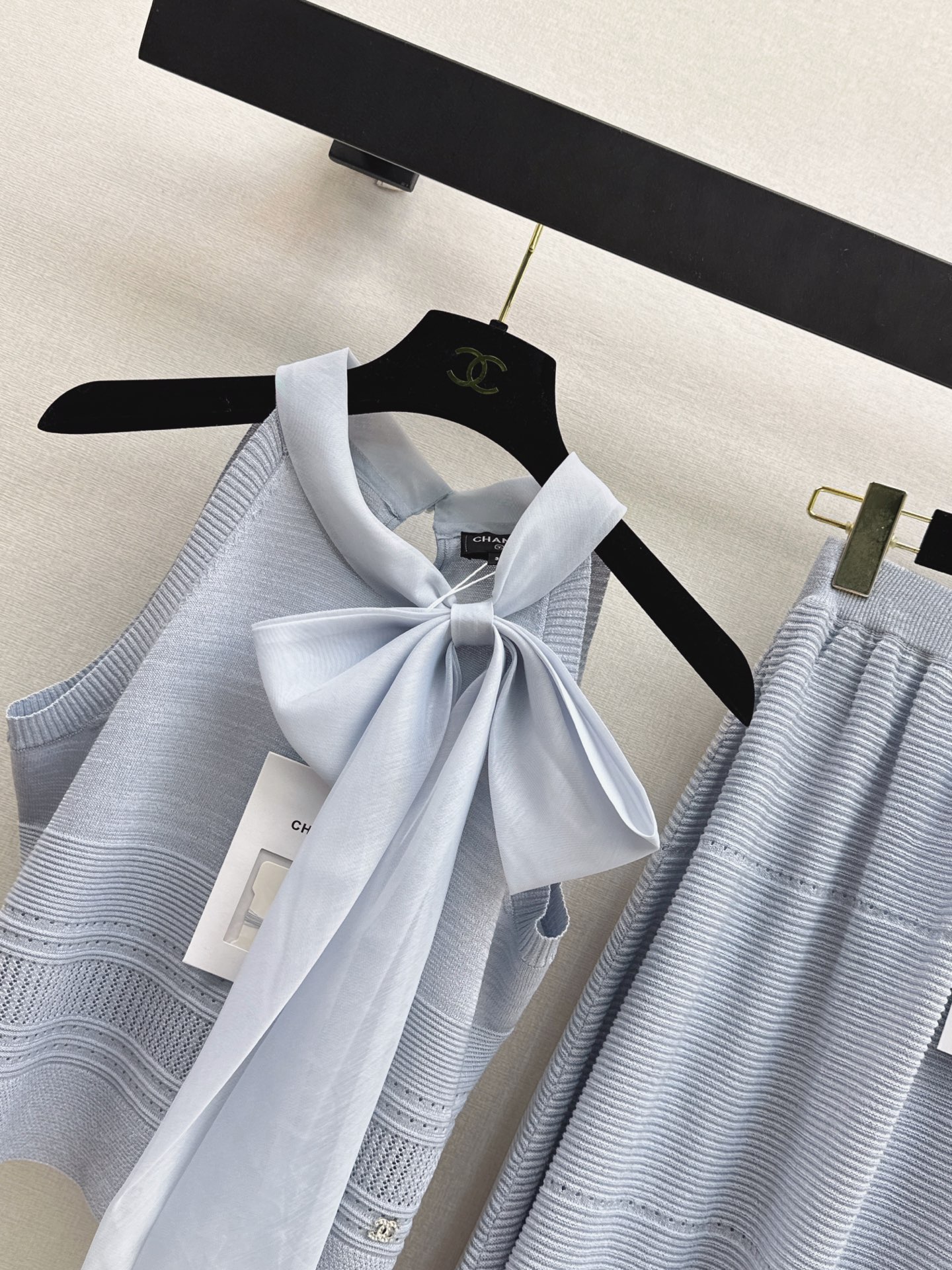 Chan 26s knit ribbon vest skirt sets