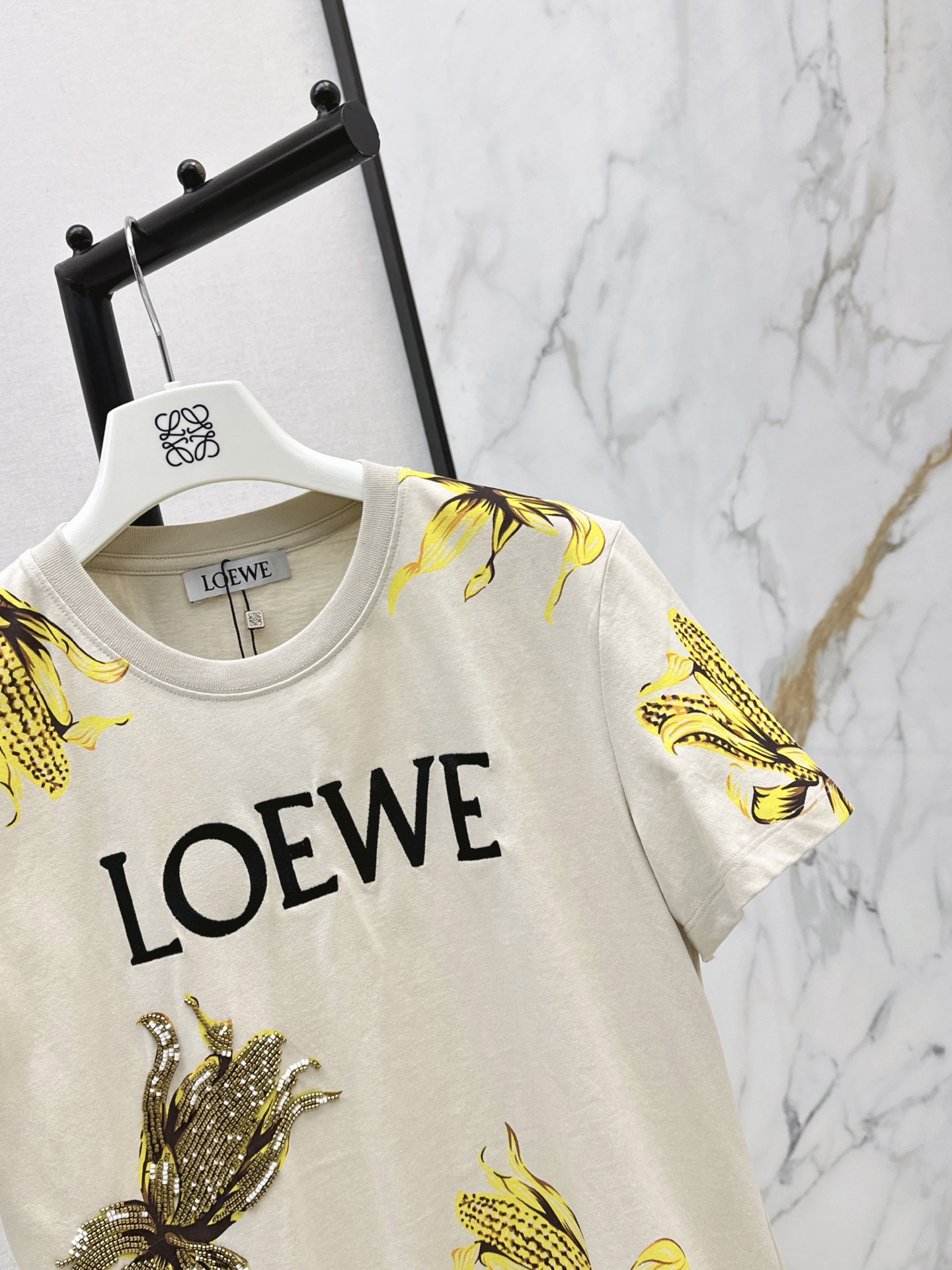 Loe 26ss print beading t-shirt