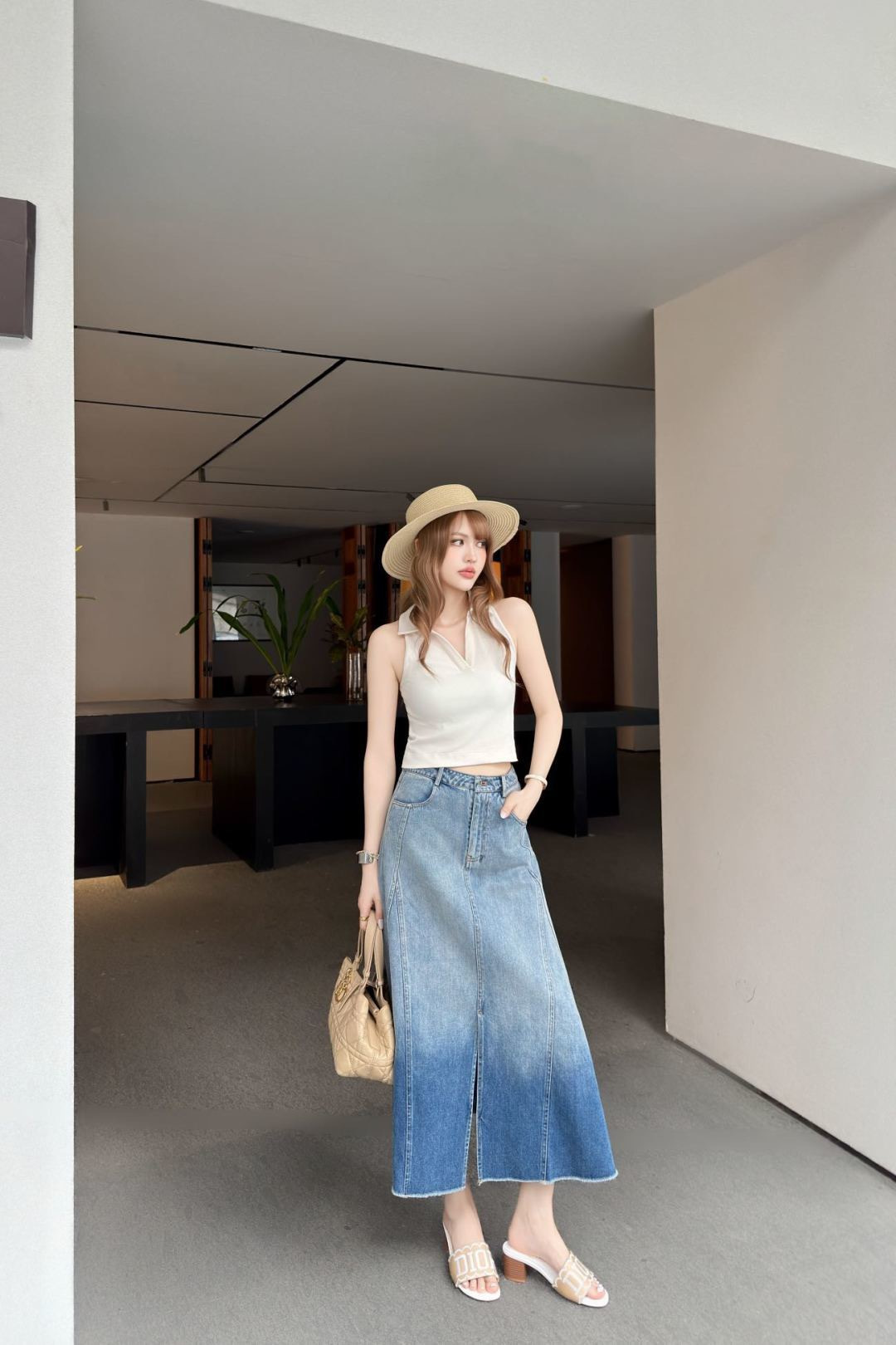 CD 26ss gradient denim a-line skirt