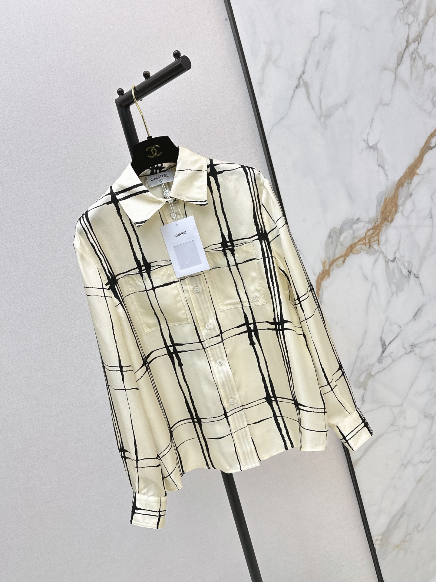 Chan 26ss check print silk shirt