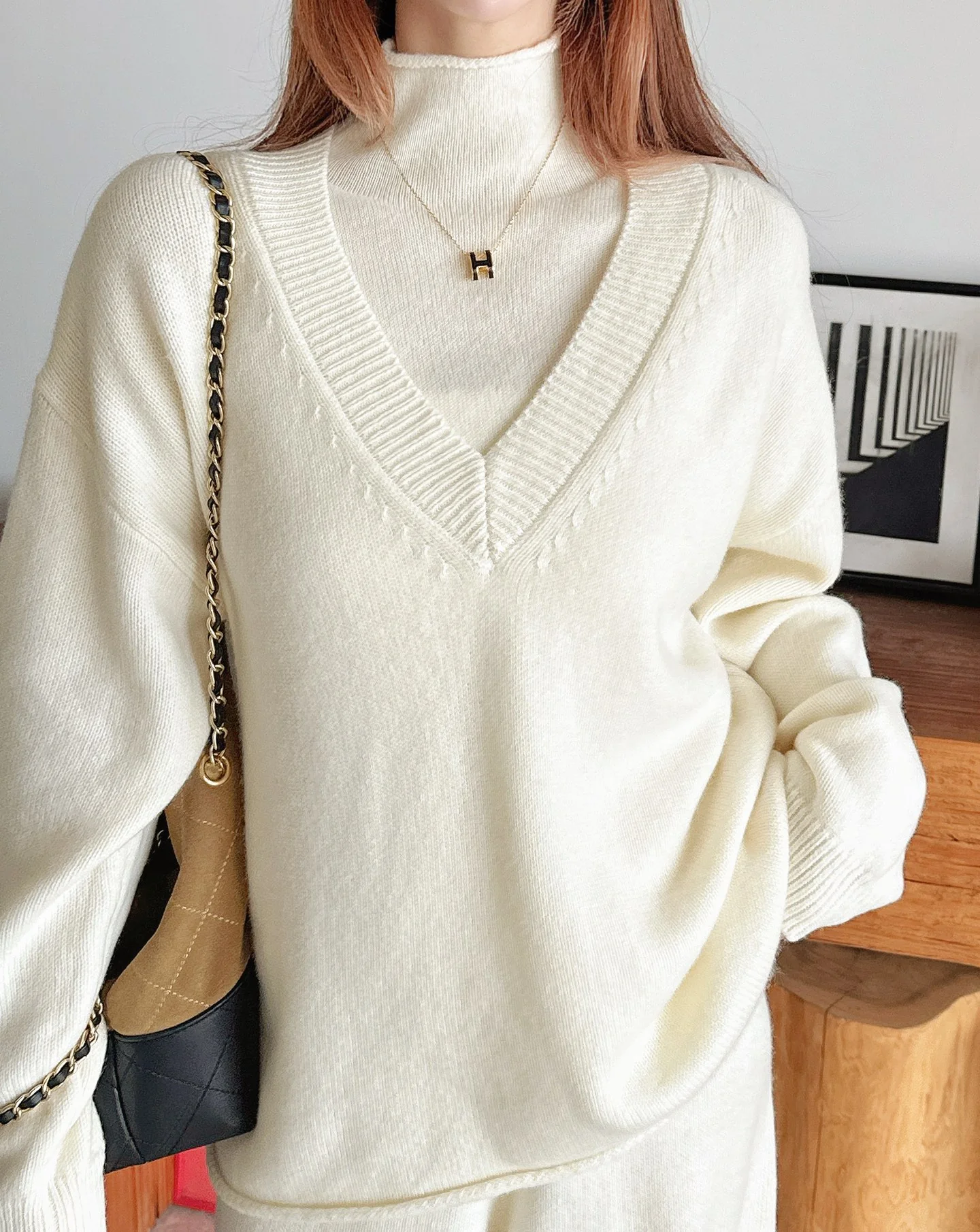 Brun 25fw knit suit sleeveless vest+sweater+pants set