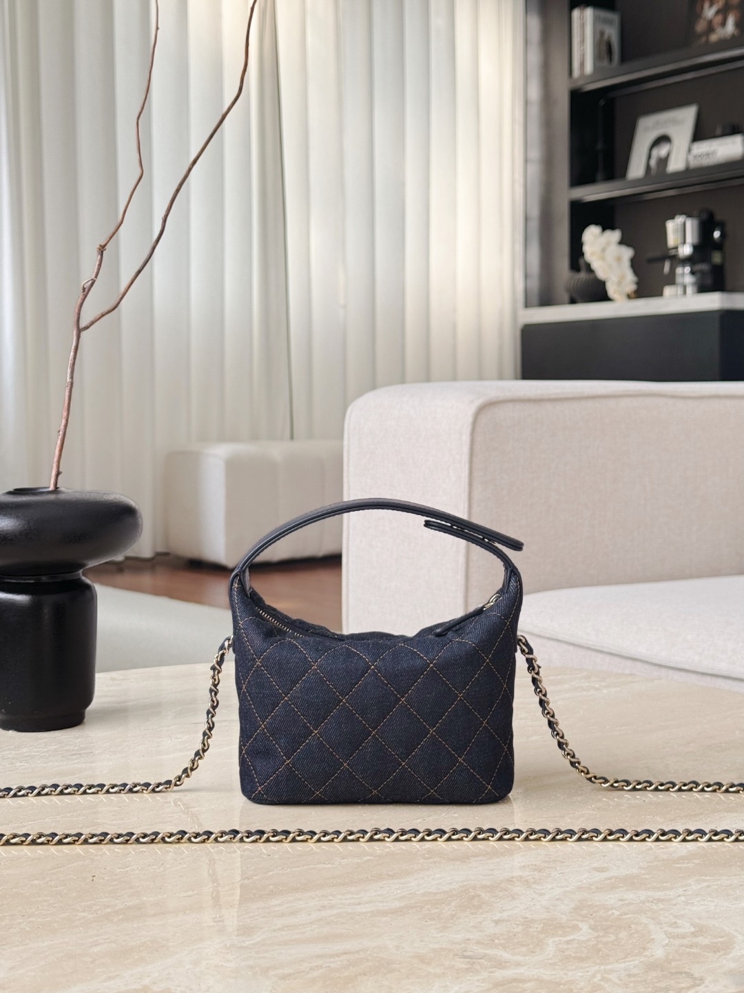 Chan 26P denim vinity case bag