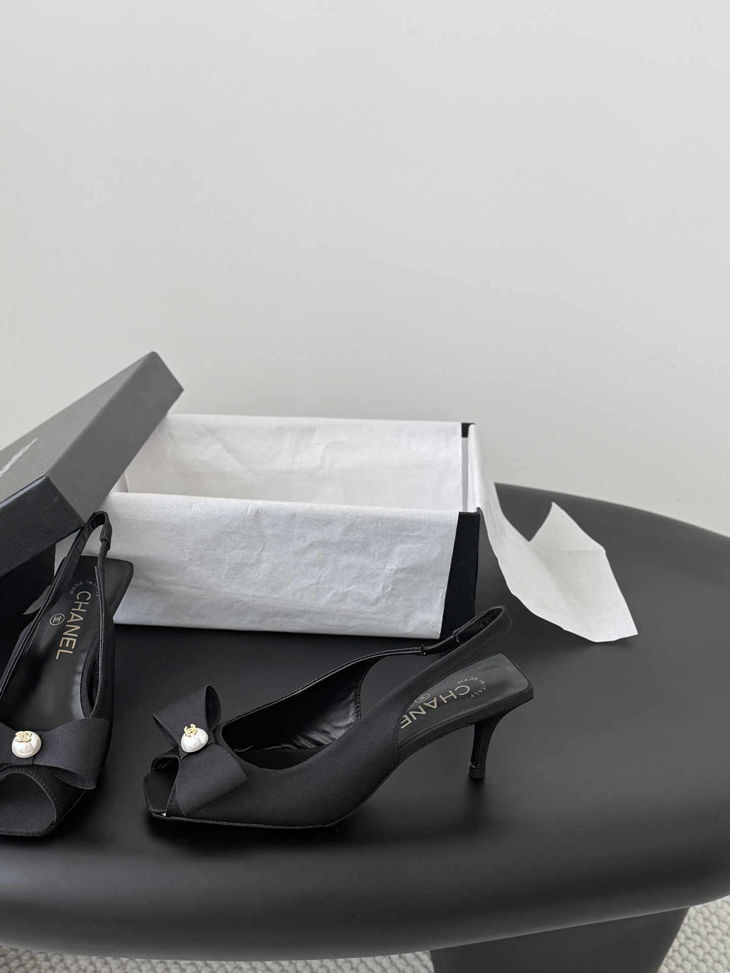 Chan 26K peep toe slingback heels