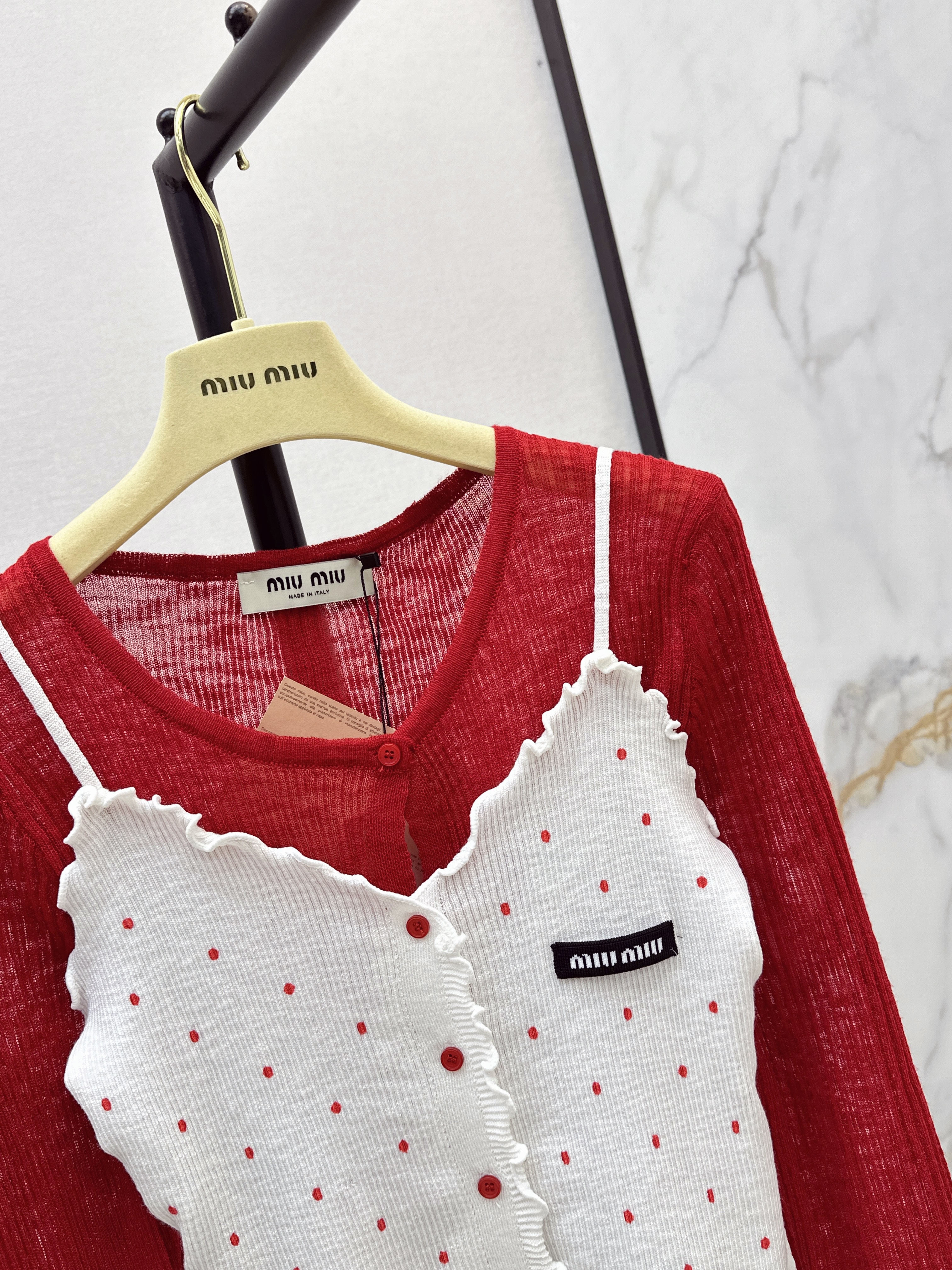 Miu 26SS Polka Dot Camisole and Cardigan Set