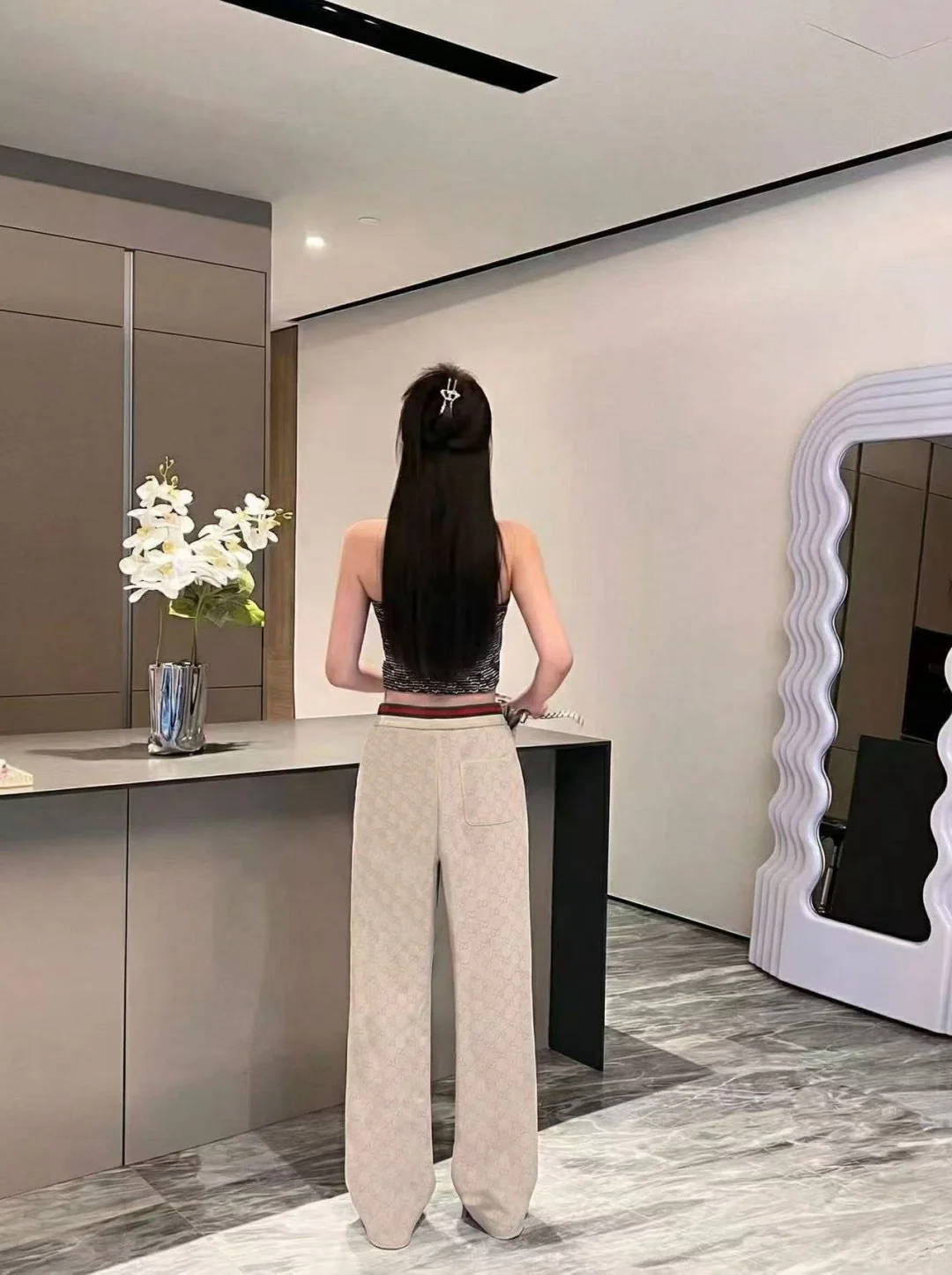 Gucc 26ss print wide-leg pants