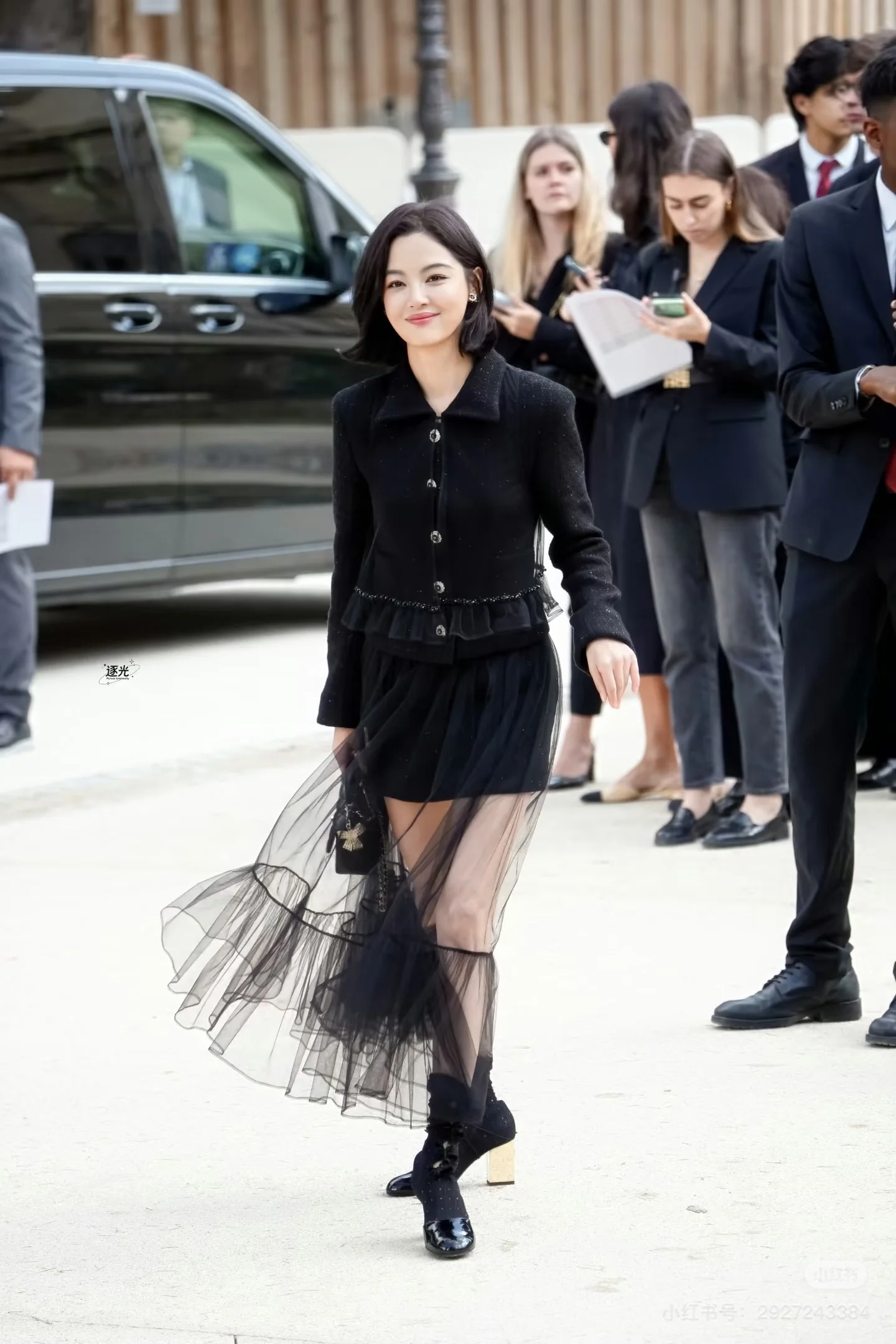 Chan 25fw woven skirt+ mash skirt set