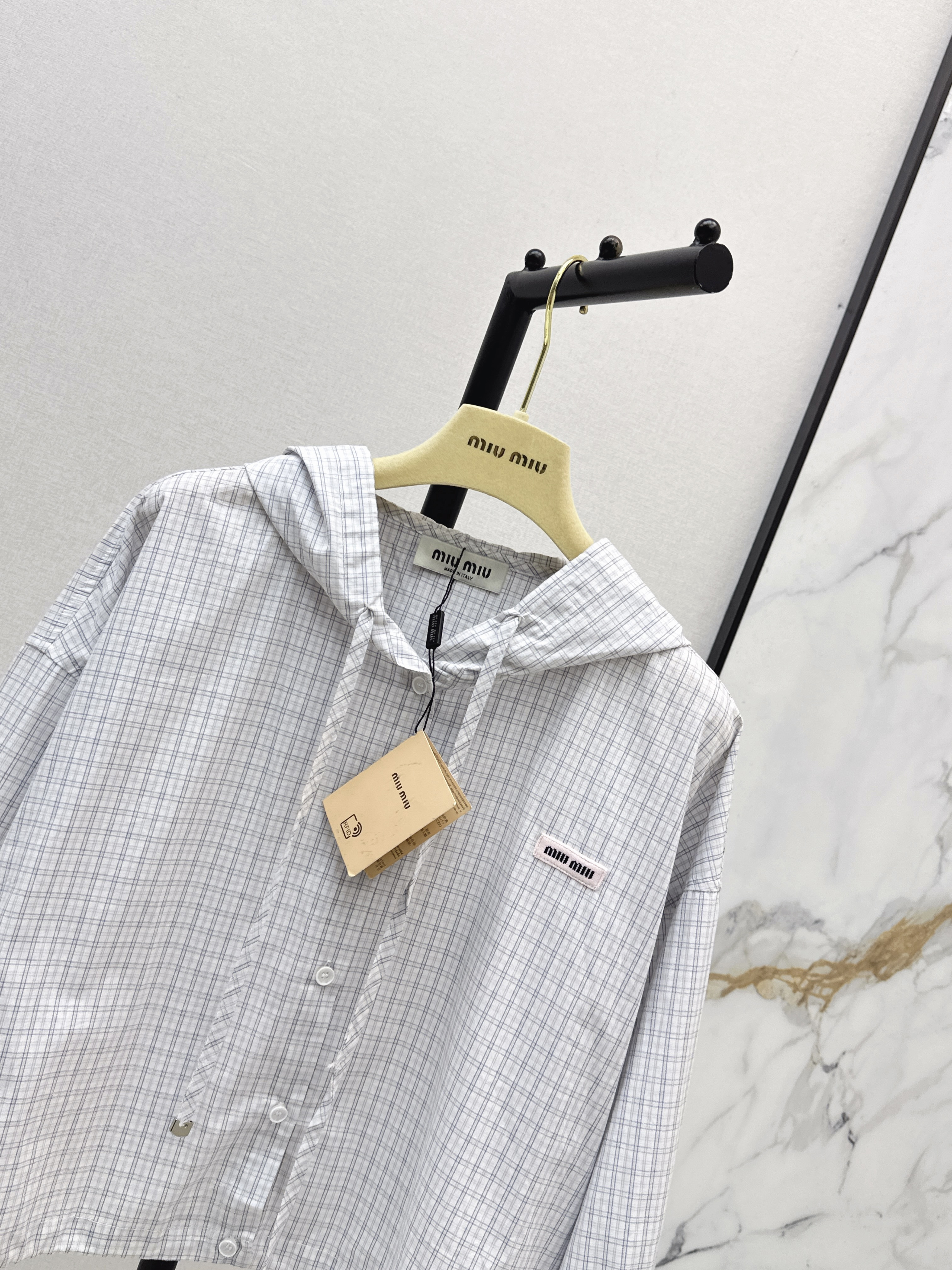 Miu 26ss check hodded jacket