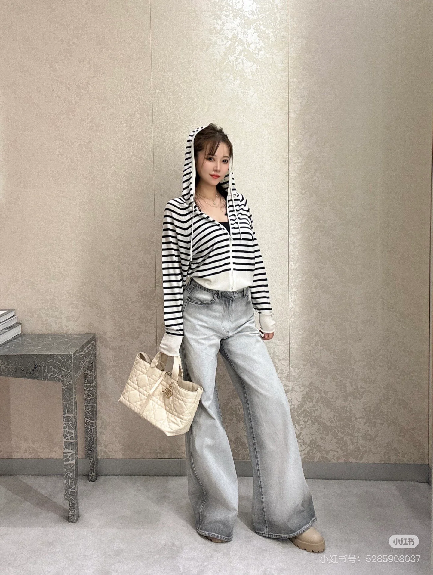 CD 26ss stripe hooded knit cardigan