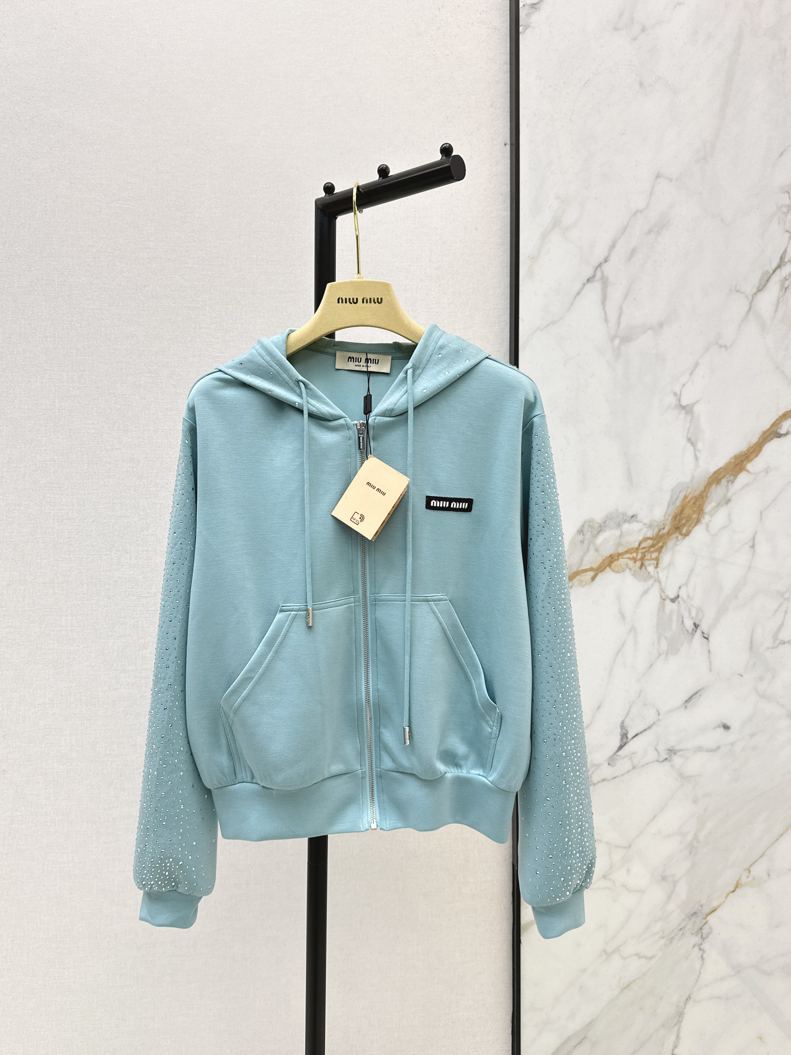 Miu 26ss rhinestone hooded jacket