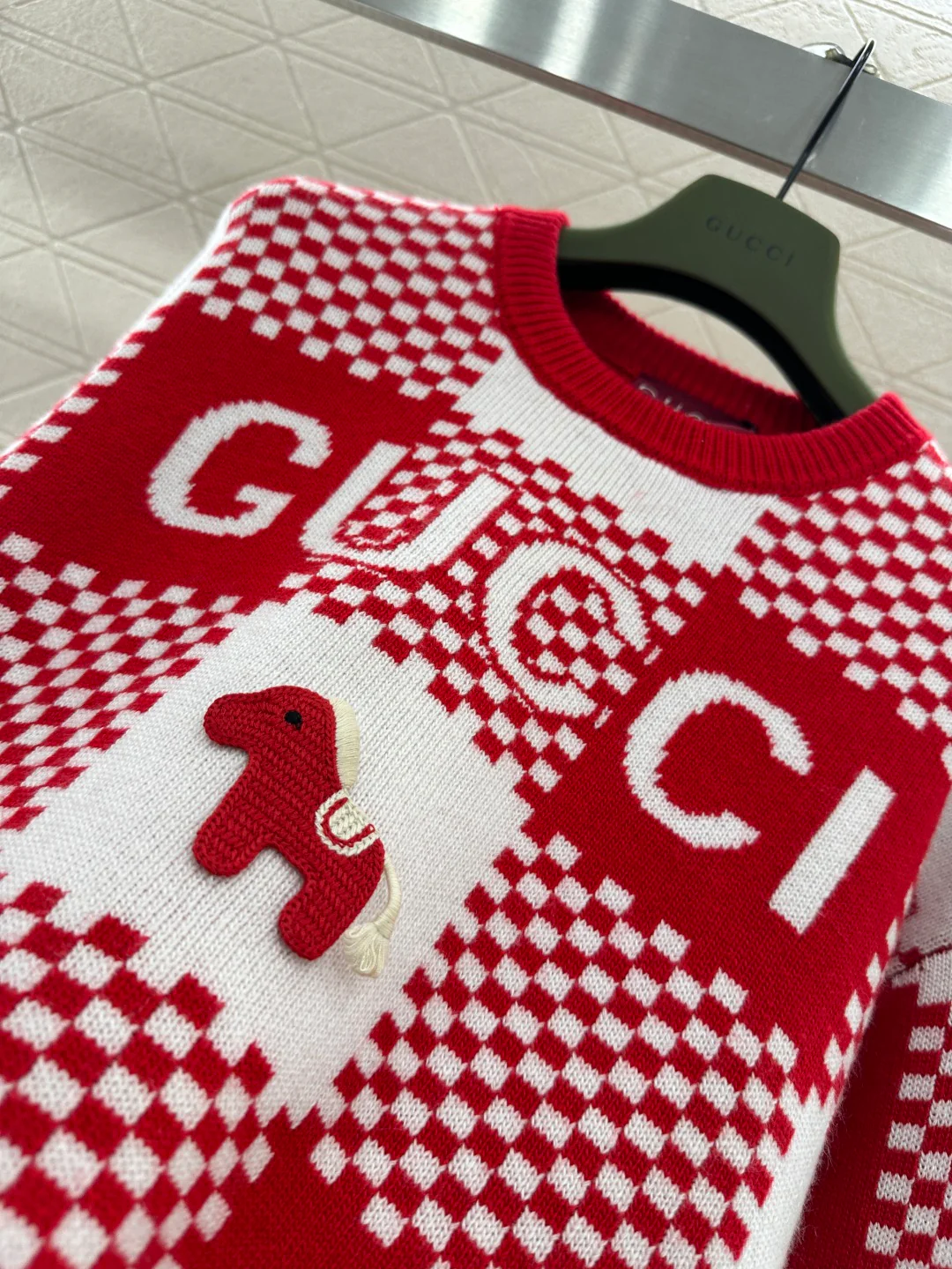 Gucc 26ss checkerboard knit sweater