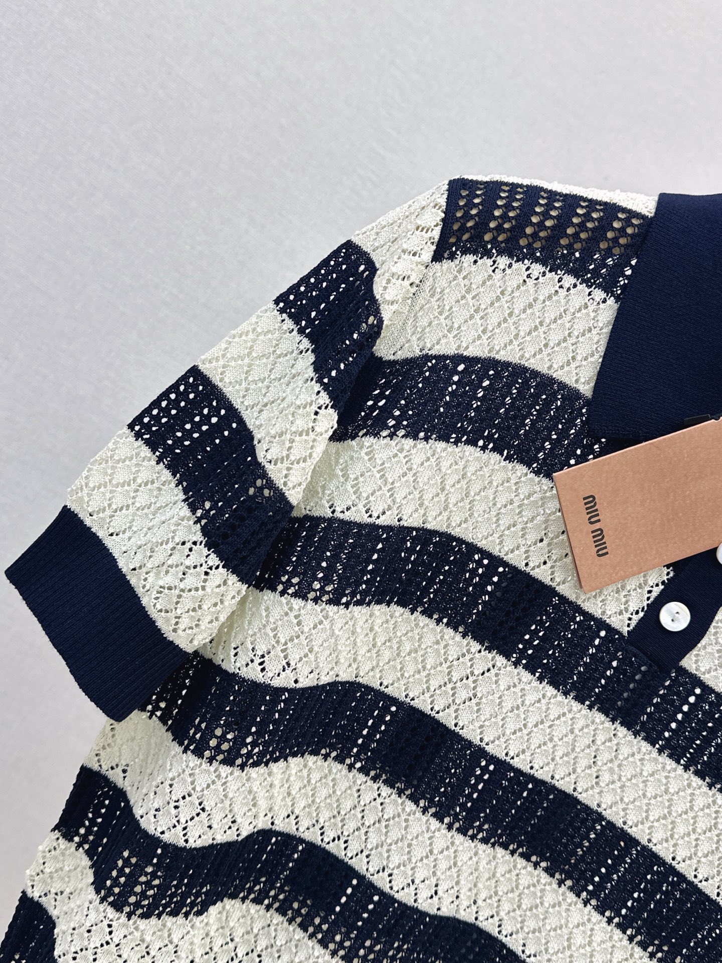 Miu 26ss stripe knit polo shirt