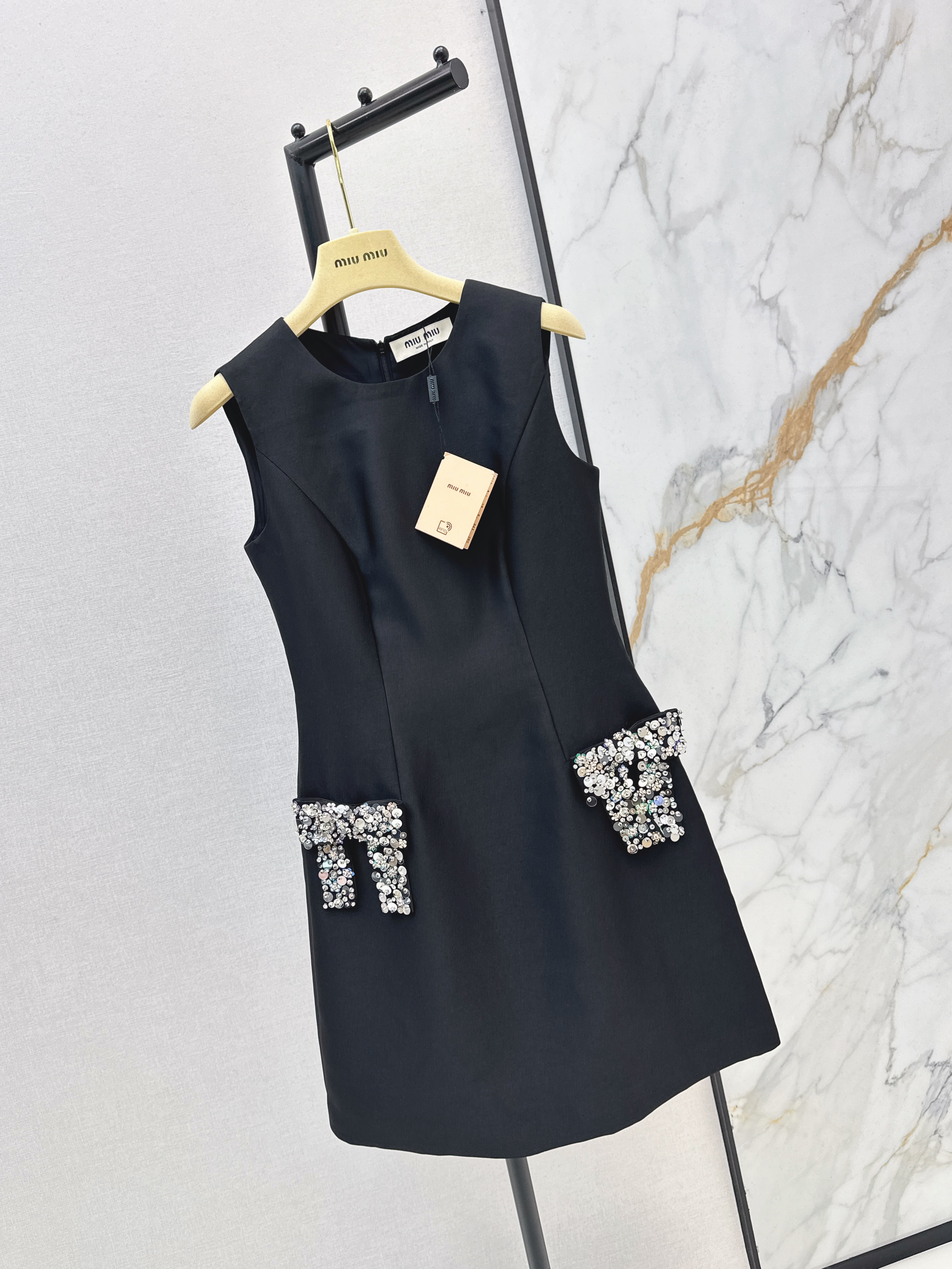 Miu 26ss rhinestone sleeveless dress