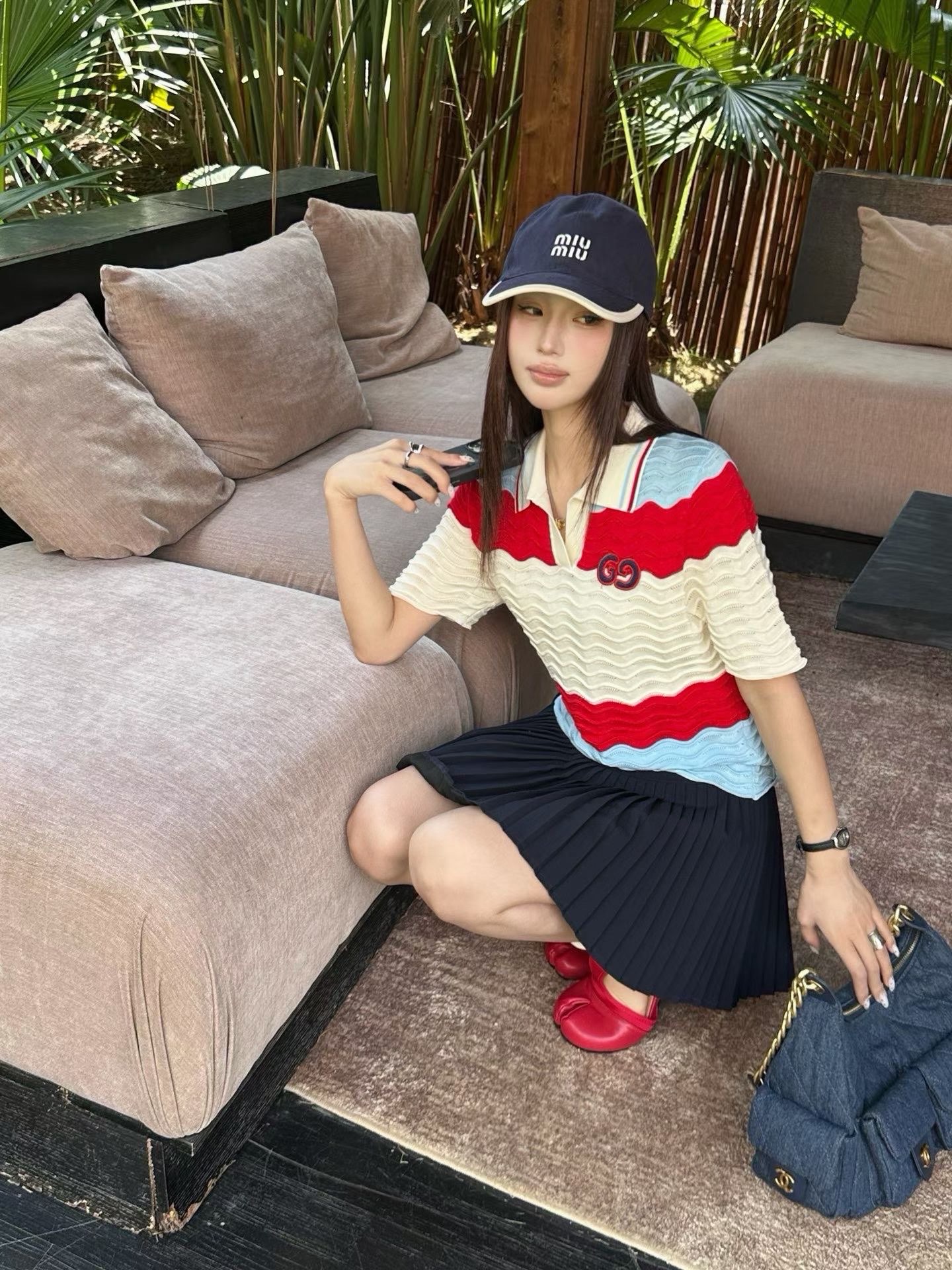 Guc 26ss stripe knit polo shirt