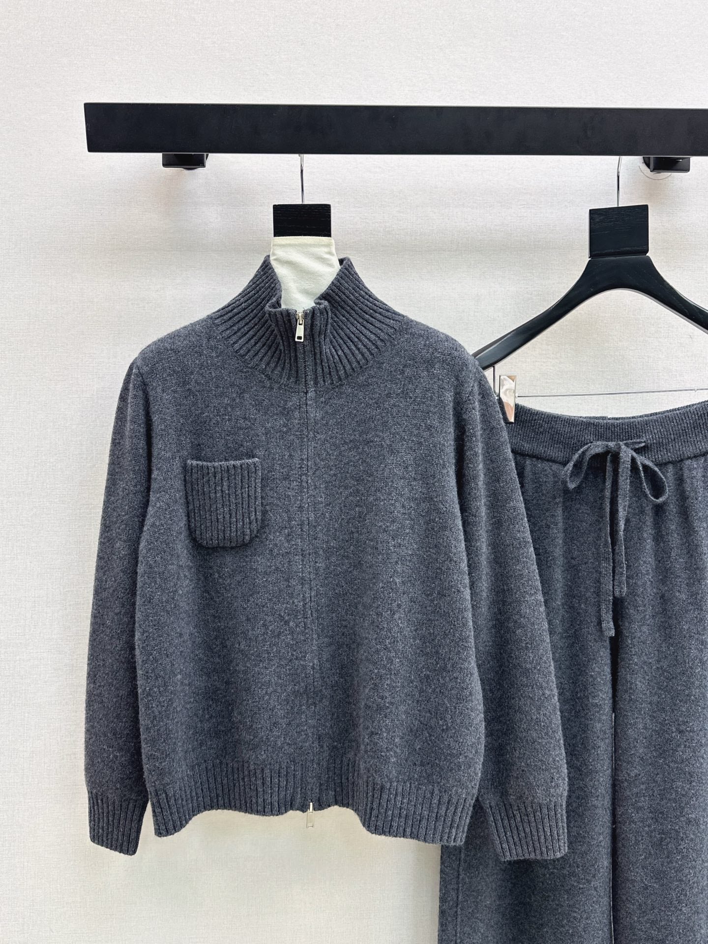 Brun 25fw zipper sweater+straight pant outfit sets
