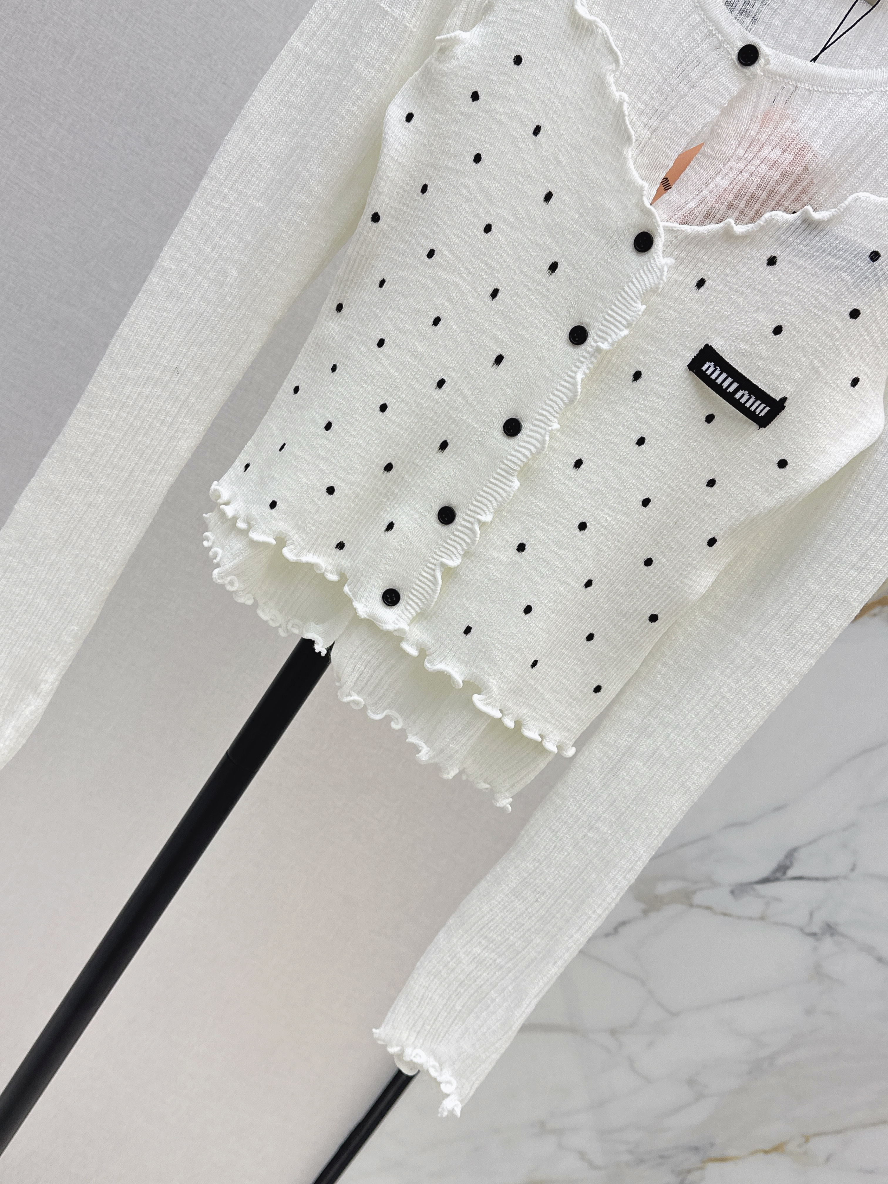 Miu 26SS Polka Dot Camisole and Cardigan Set