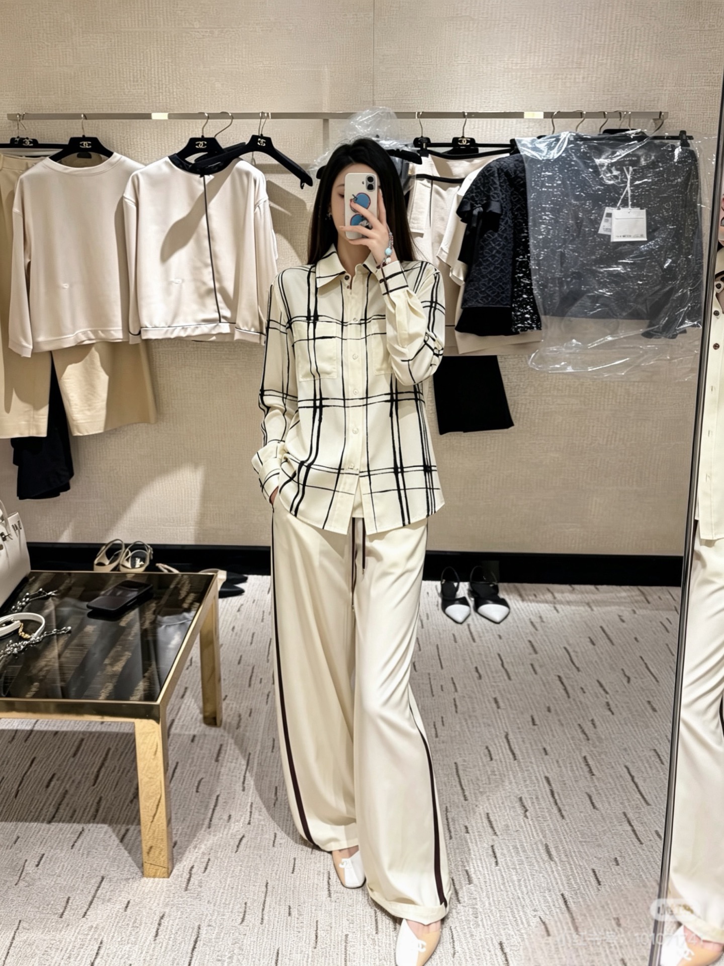 Chan 26ss check print silk shirt