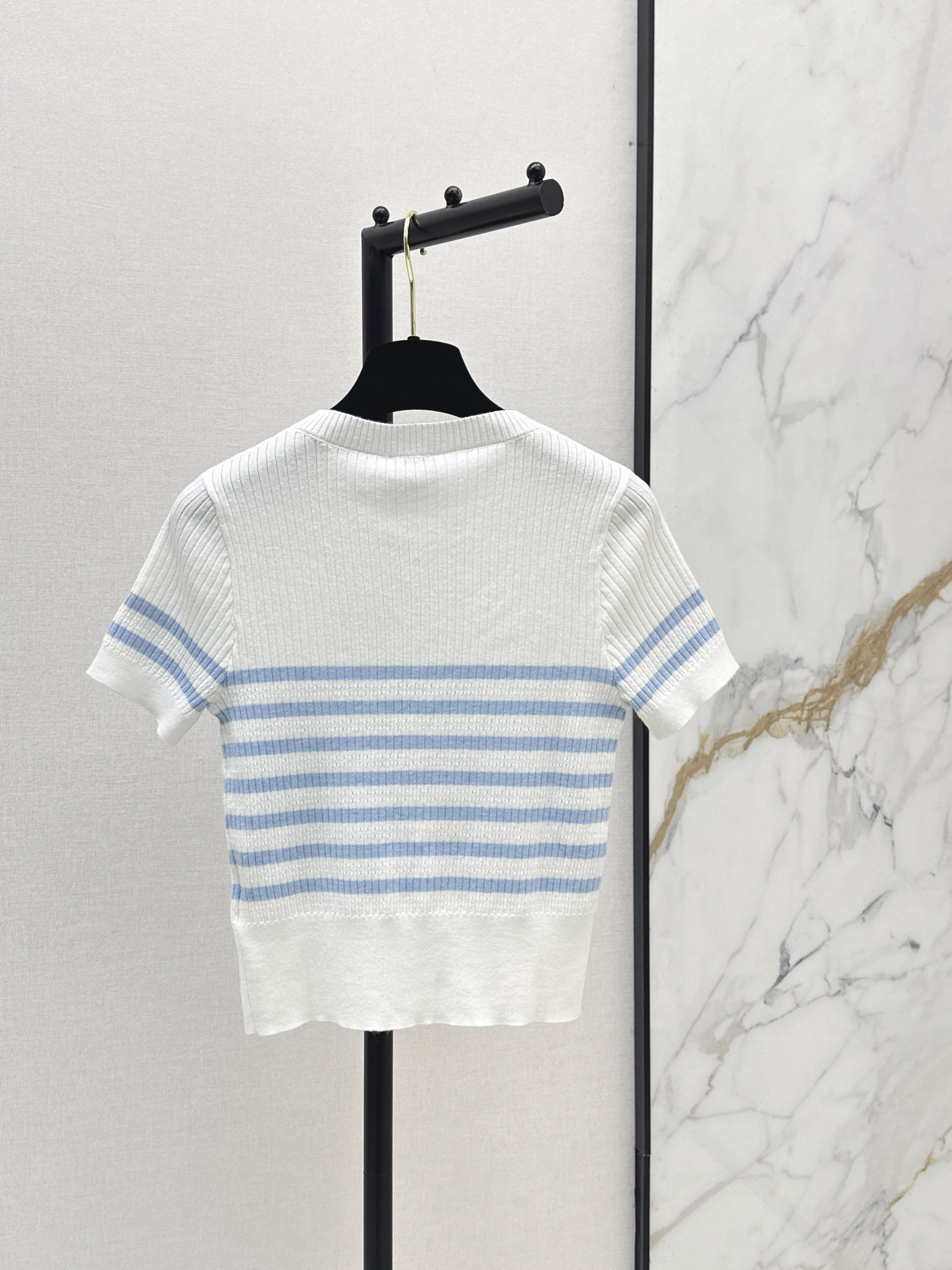 Chan 26SS White and Blue Striped Knit Top