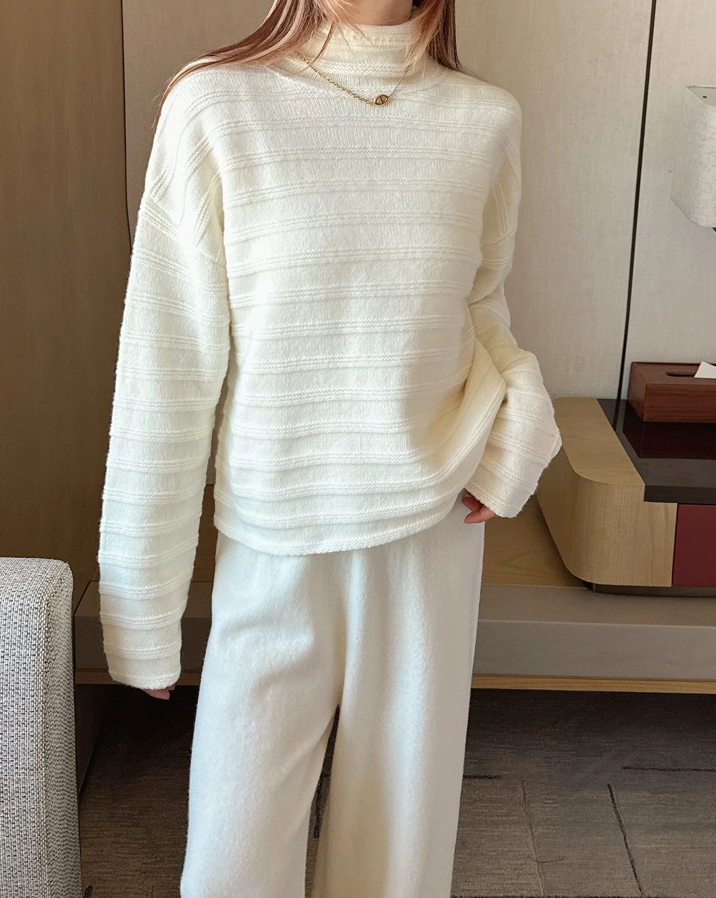 Max 25fw knit suit high neck sweater straight pants outfit sets