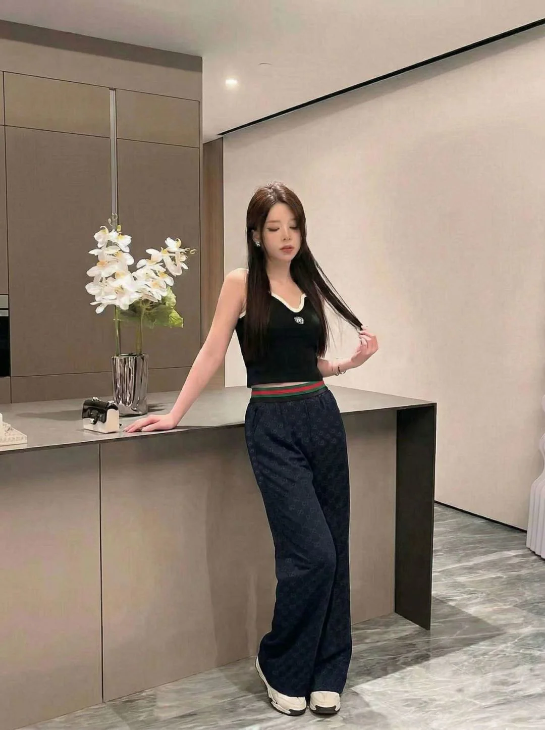 Gucc 26ss print wide-leg pants