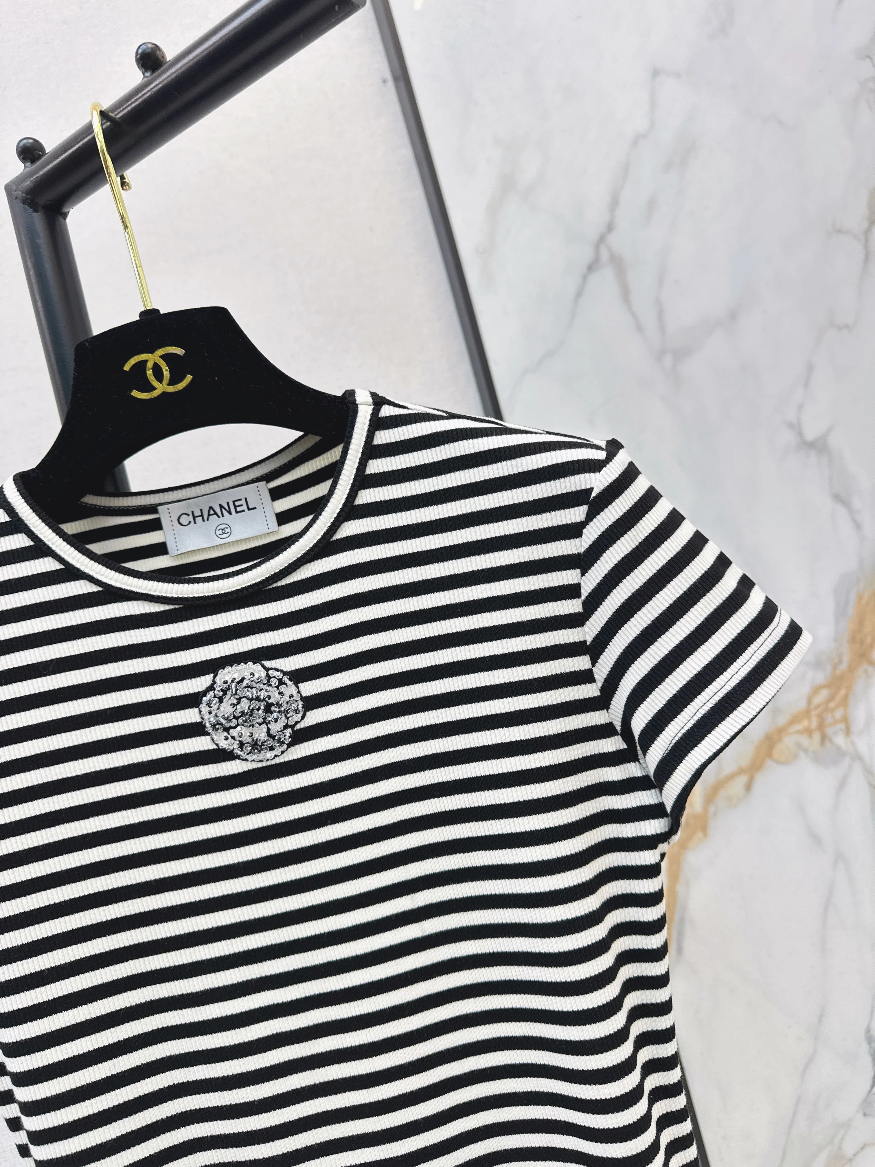 Chan 26ss stripe beading t-shirts
