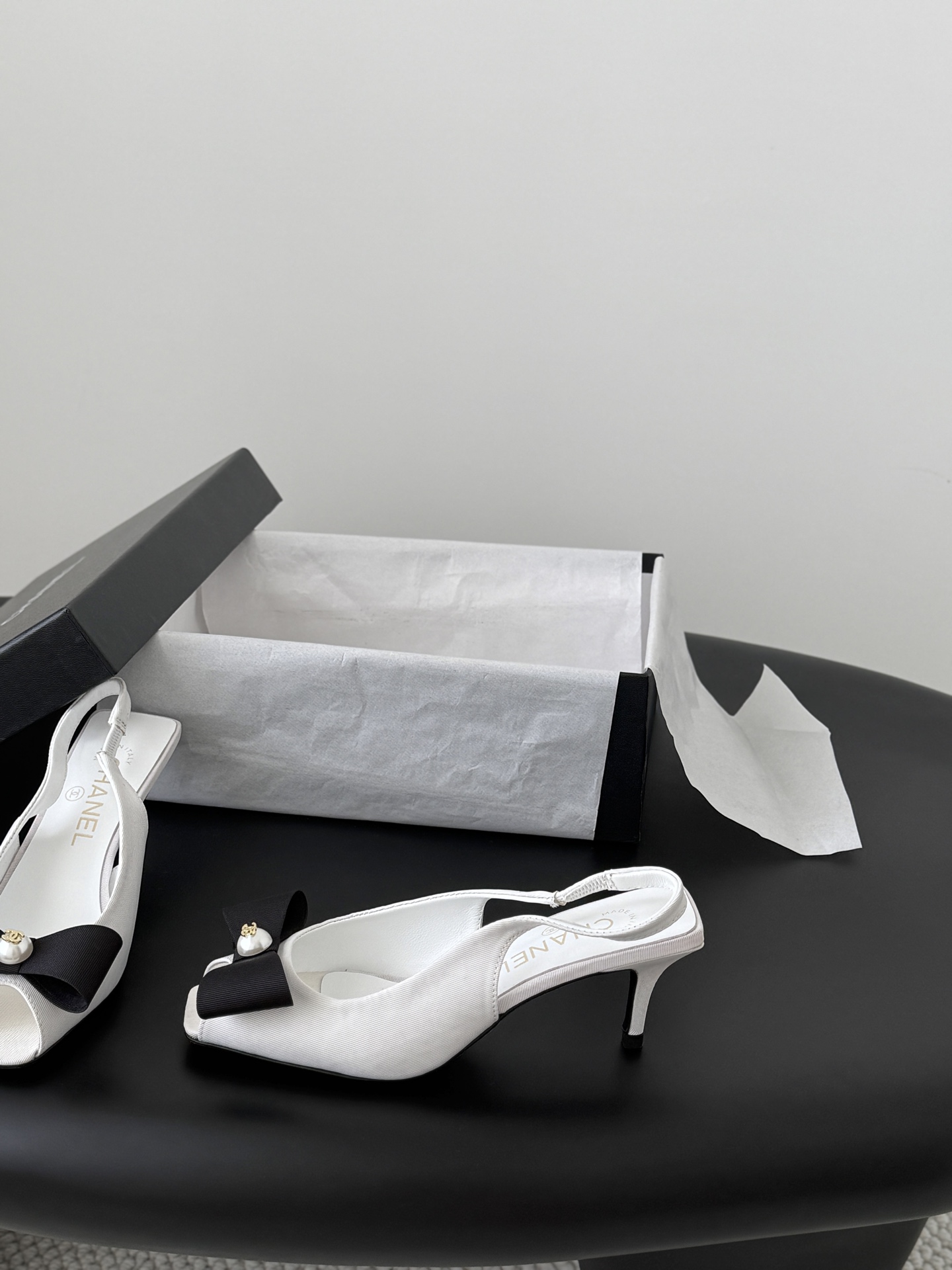 Chan 26K peep toe slingback heels